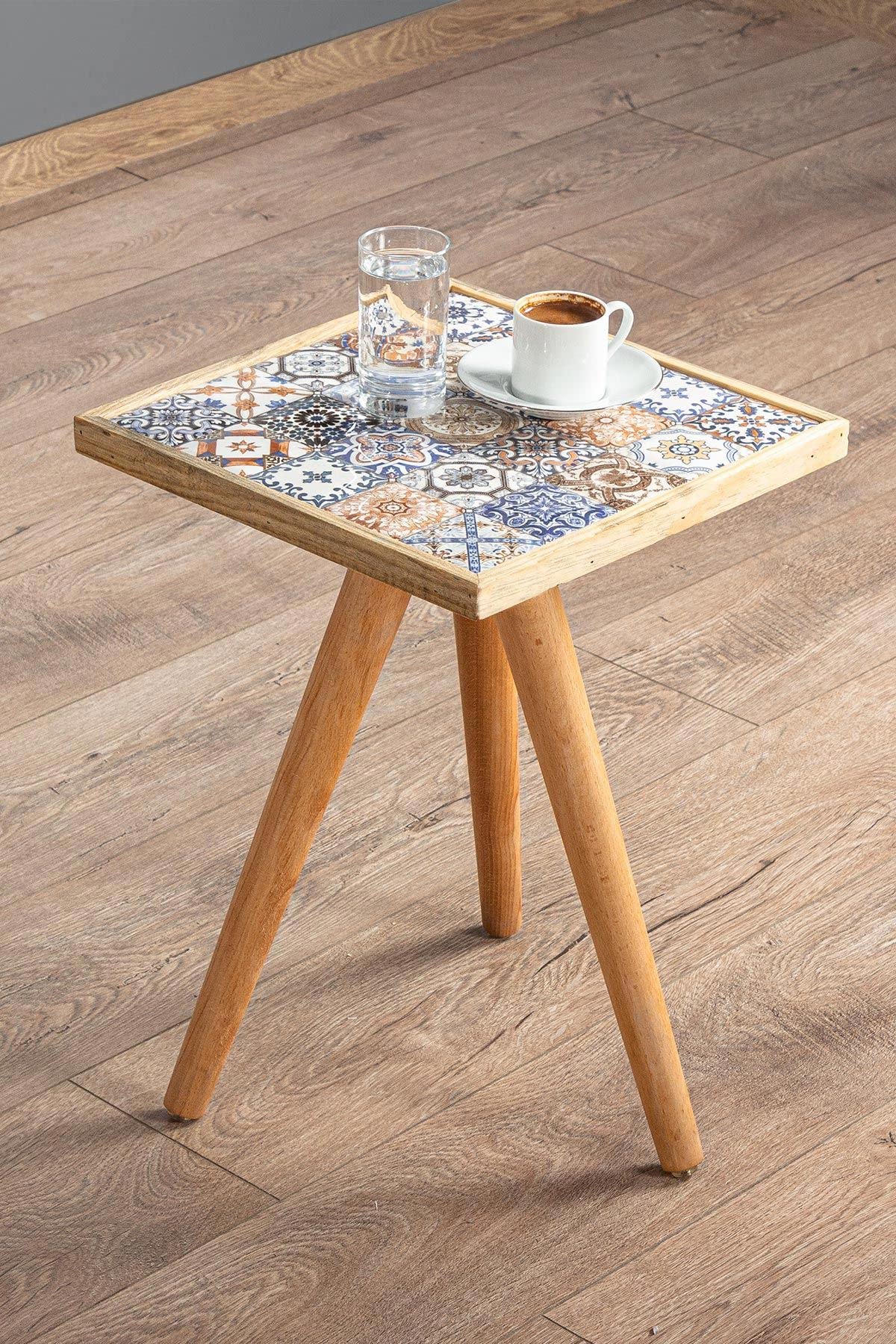 Comfyt Solid Wood Nesting Table Set - Coffee Table, End Table, Nightstand, Bedside Table with Mexican Tile Design for Living Room, Bedroom & Office Decor | Home Essentials & Accent Furniture