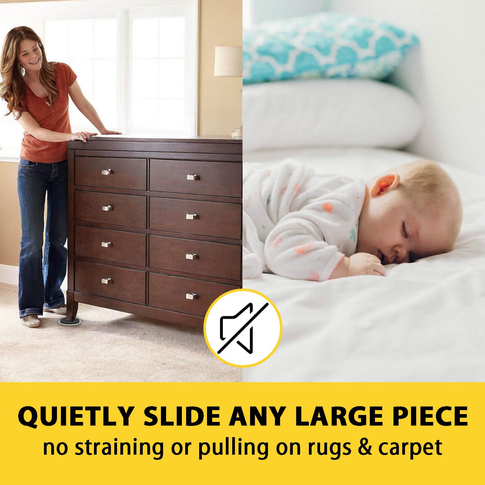 Heavy-Duty Reusable Furniture Sliders for Carpet & Hardwood Floors - 8 Pack 3.5