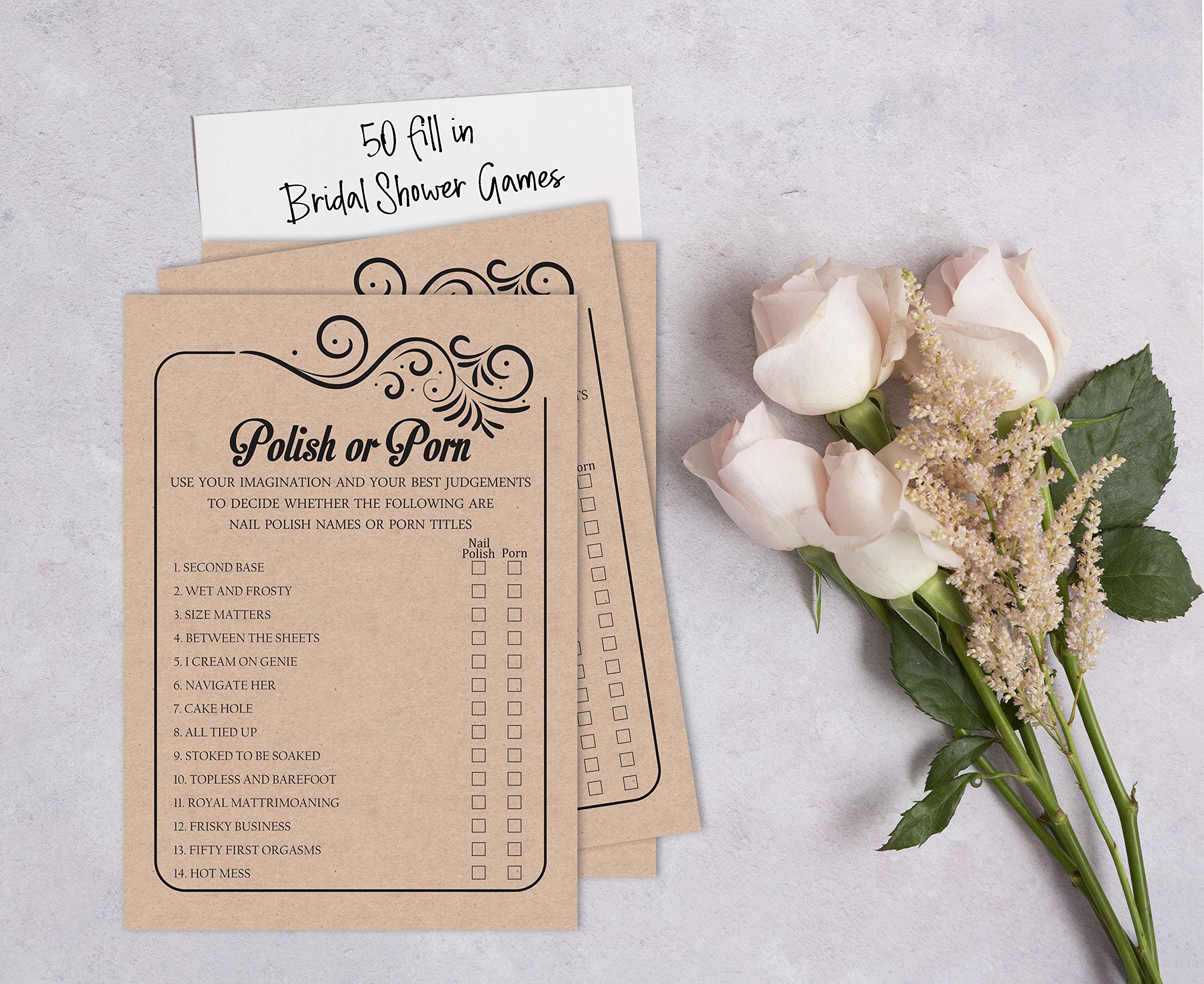 50-Pack Fill-in-the-Blank Party Game Cards - Fun Bachelorette & Bridal Shower Activities - Kraft Paper Style for Wedding, Birthday & Girls Night Out Games