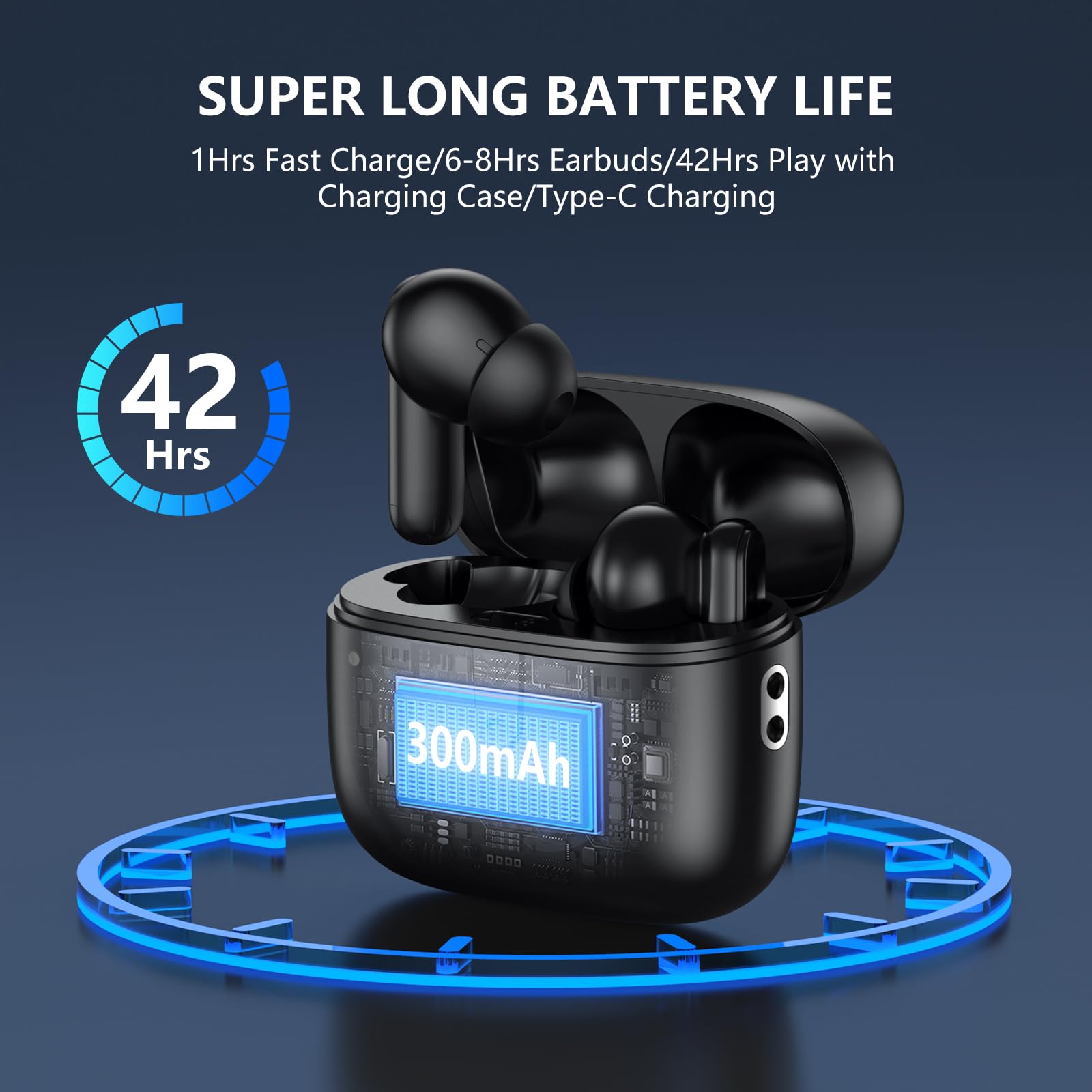 2025 Wireless Bluetooth 5.4 Earbuds with 42H Playtime & Charging Case, IPX6 Waterproof Stereo Earphones for iPhone Android Laptop - Perfect for Sports, Workout, Running & Gym (Black)