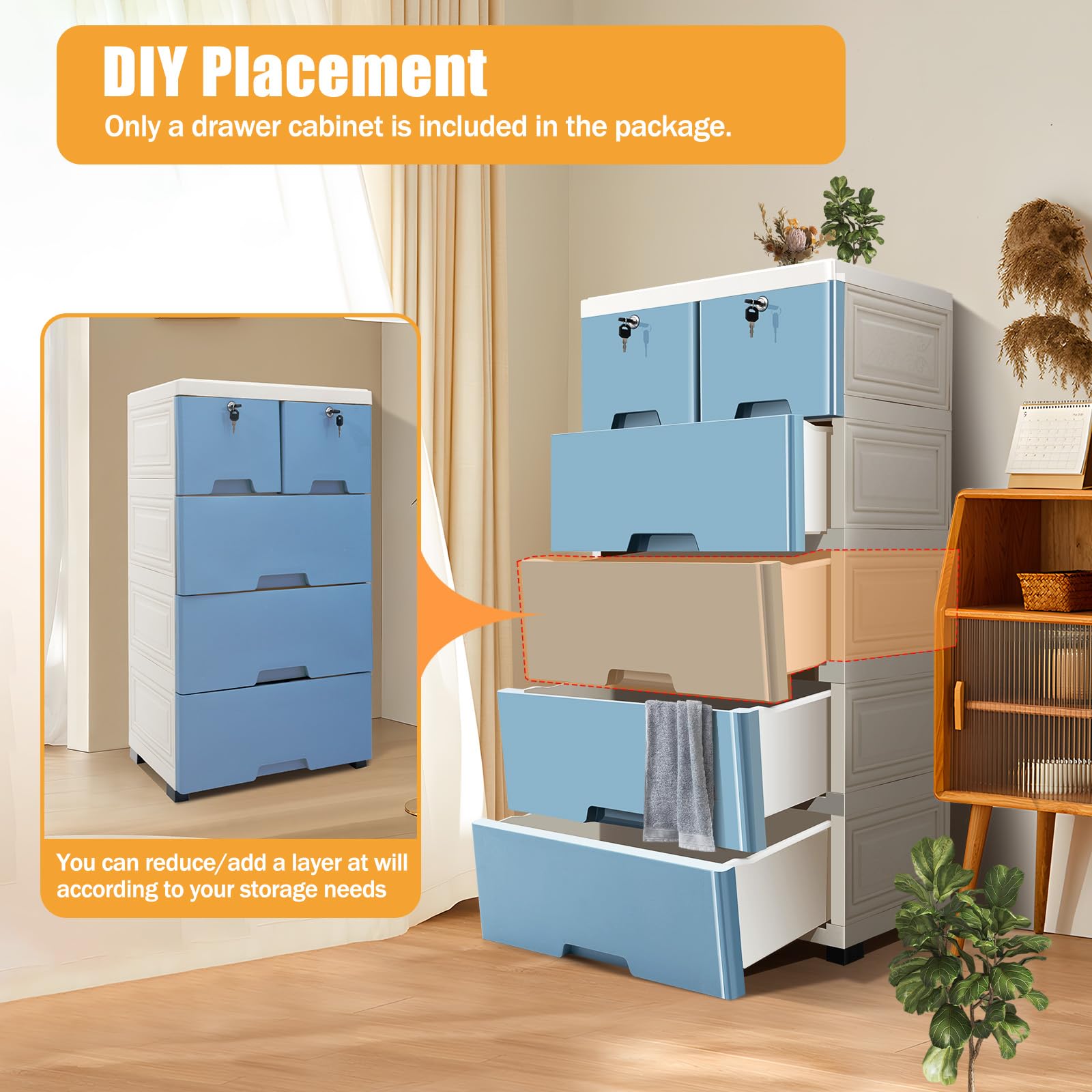6-Drawer Plastic Storage Dresser with Wheels - Kids Bedroom Organizer, 19.7