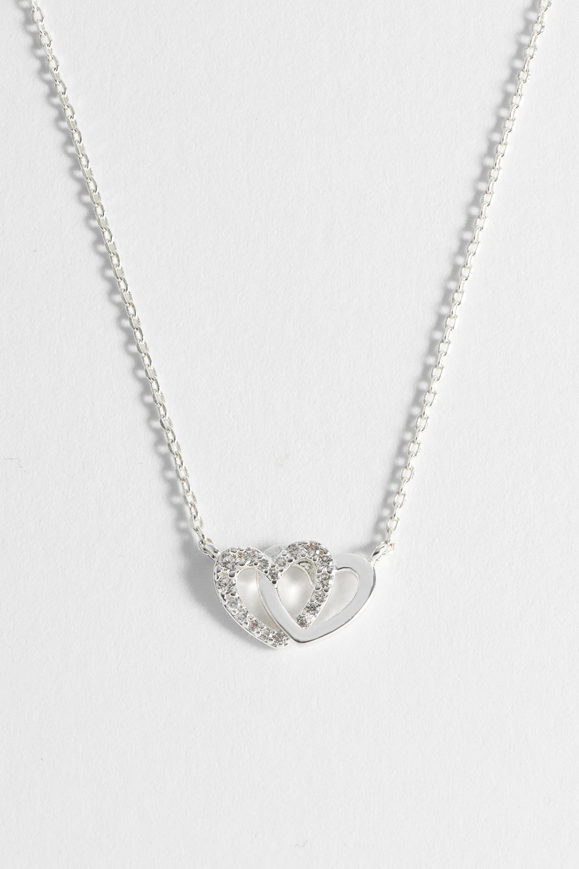 Interlocking Heart CZ Necklace for Women - 925 Sterling Silver Cubic Zirconia Pendant with 18