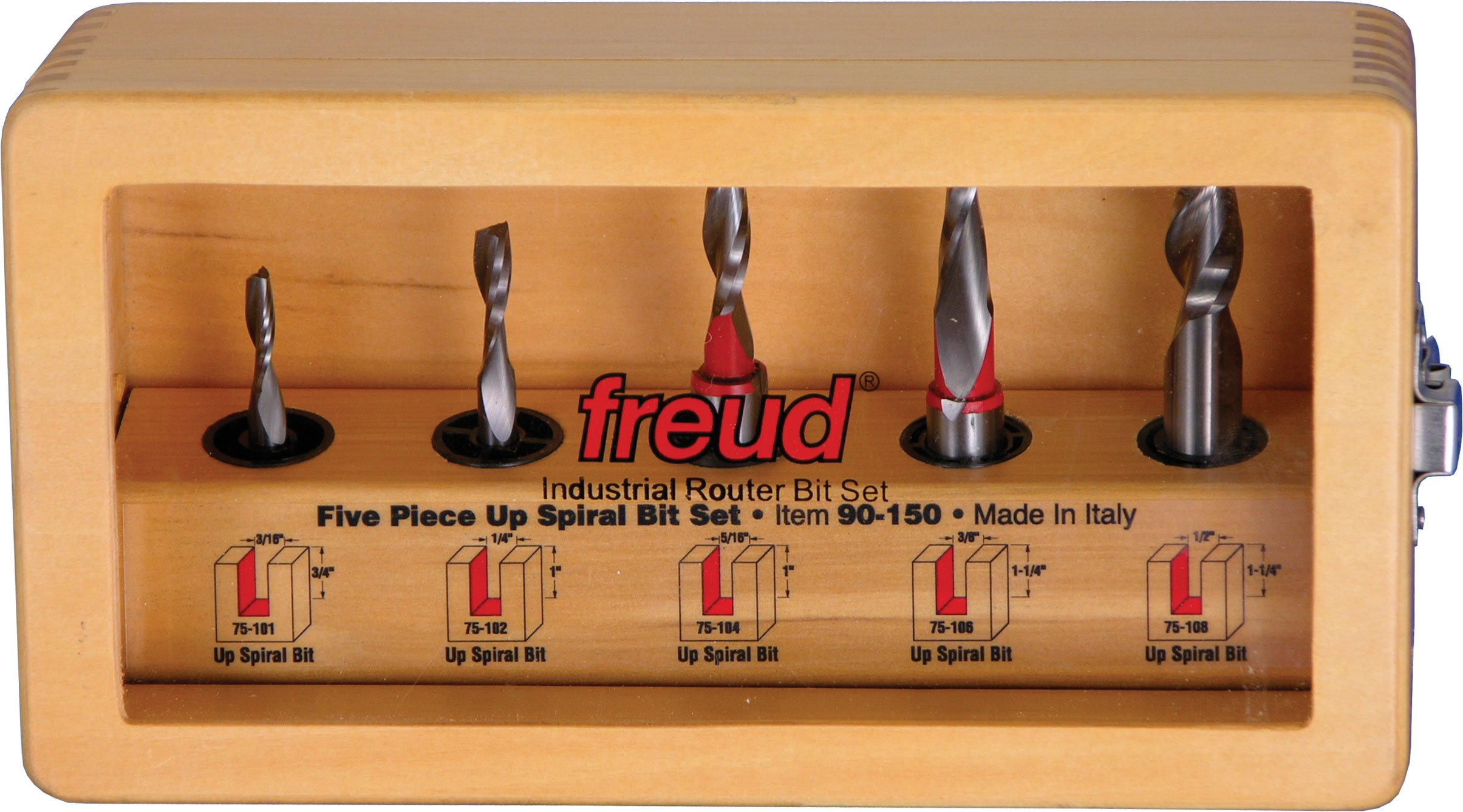 Freud 90-150 5-Piece Up-Cut Spiral Router Bit Set for Woodworking - Perfect for Cabinetry, Joinery & DIY Projects