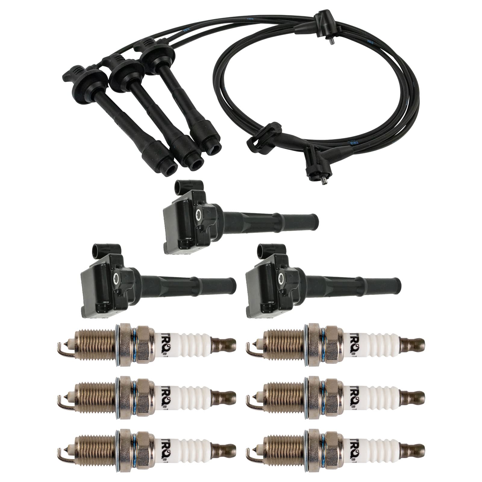 TRQ Ignition Coil & Spark Plug Wire Set - Compatible with 1996-2002 Toyota 4Runner, 1995-2004 Tacoma, 2000-2004 Tundra - High Performance Ignition Kit for Smoother Engine Start & Better Fuel Efficiency