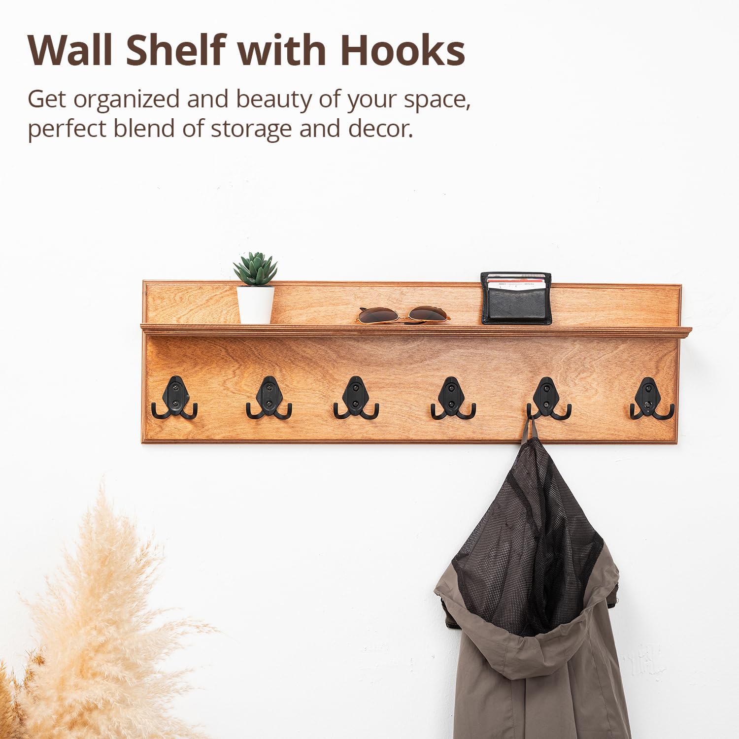 Rustic Wall Mounted Coat Rack with Shelf - 20
