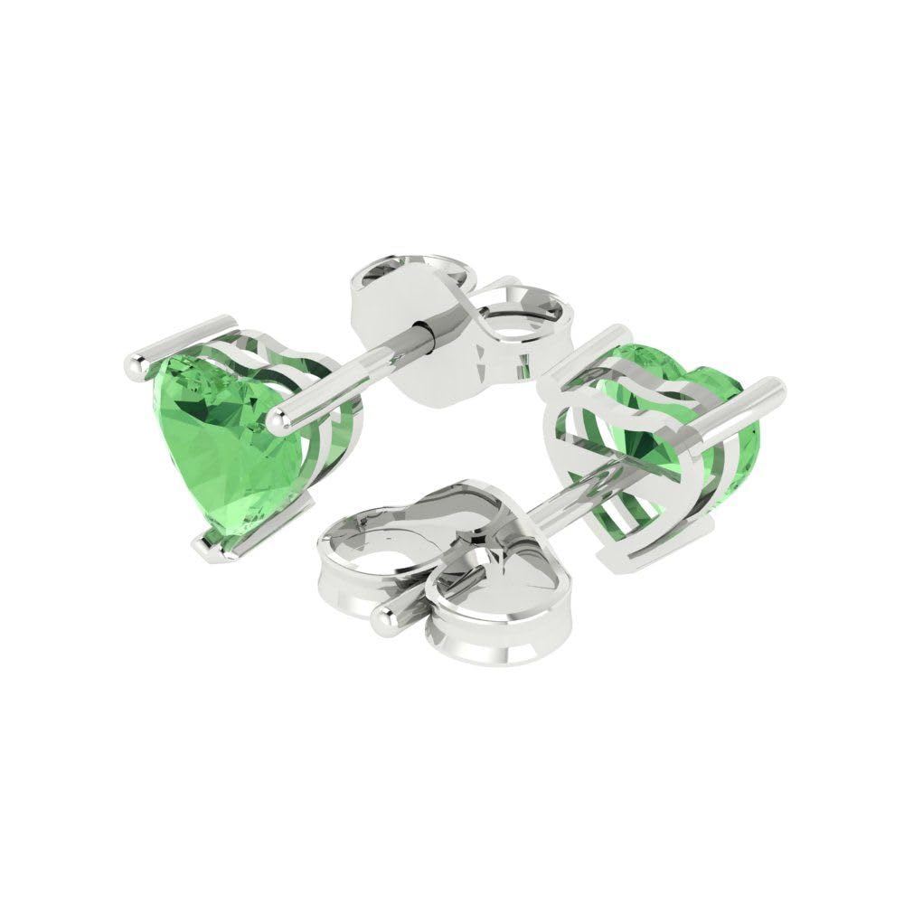 1.50ct Heart Cut Green Nano Simulated Diamond Stud Earrings in 14K White Gold - Anniversary Gift for Her, Valentine's Day Jewelry, Push Back Earrings for Women