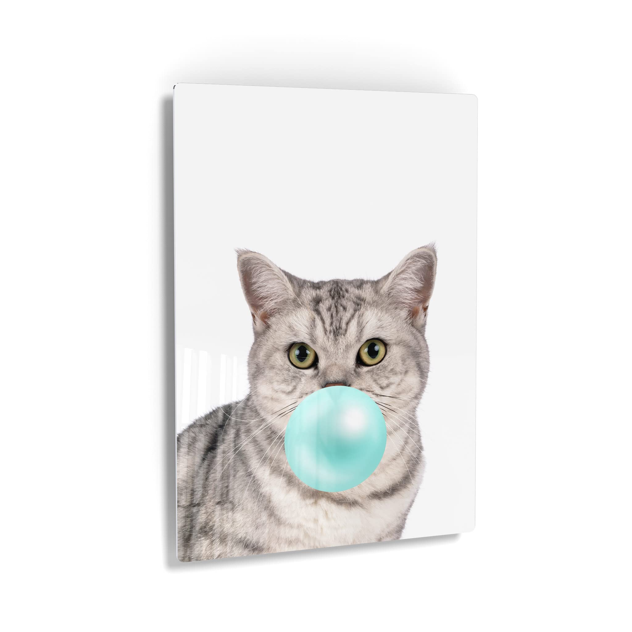 Brazilian Shorthair Cat Chewing Bubble Gum Metal Wall Art Print - 30x20 - Pop Art Pet Lover Gift for Living Room, Bedroom, Nursery Decor | Unique Animal Portrait for Cat Enthusiasts & Home Decoration