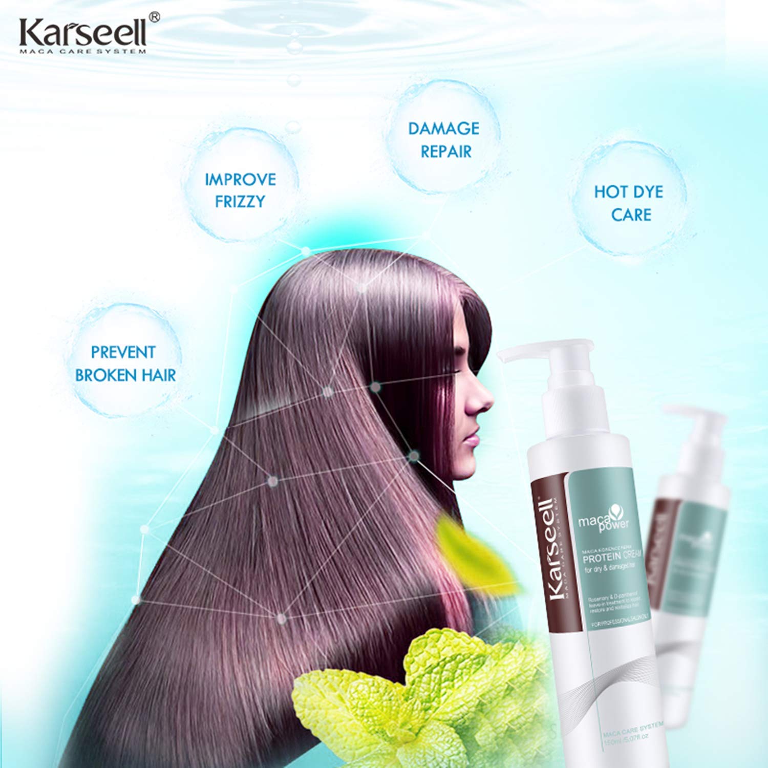 Karseell Organic Protein Repair Cream - Leave-In Conditioner for Dry & Damaged Hair Treatment | Deep Nourishing Hair Care for Frizz Control & Split Ends | Perfect for Daily Use, Salon Treatments & Post-Color Care