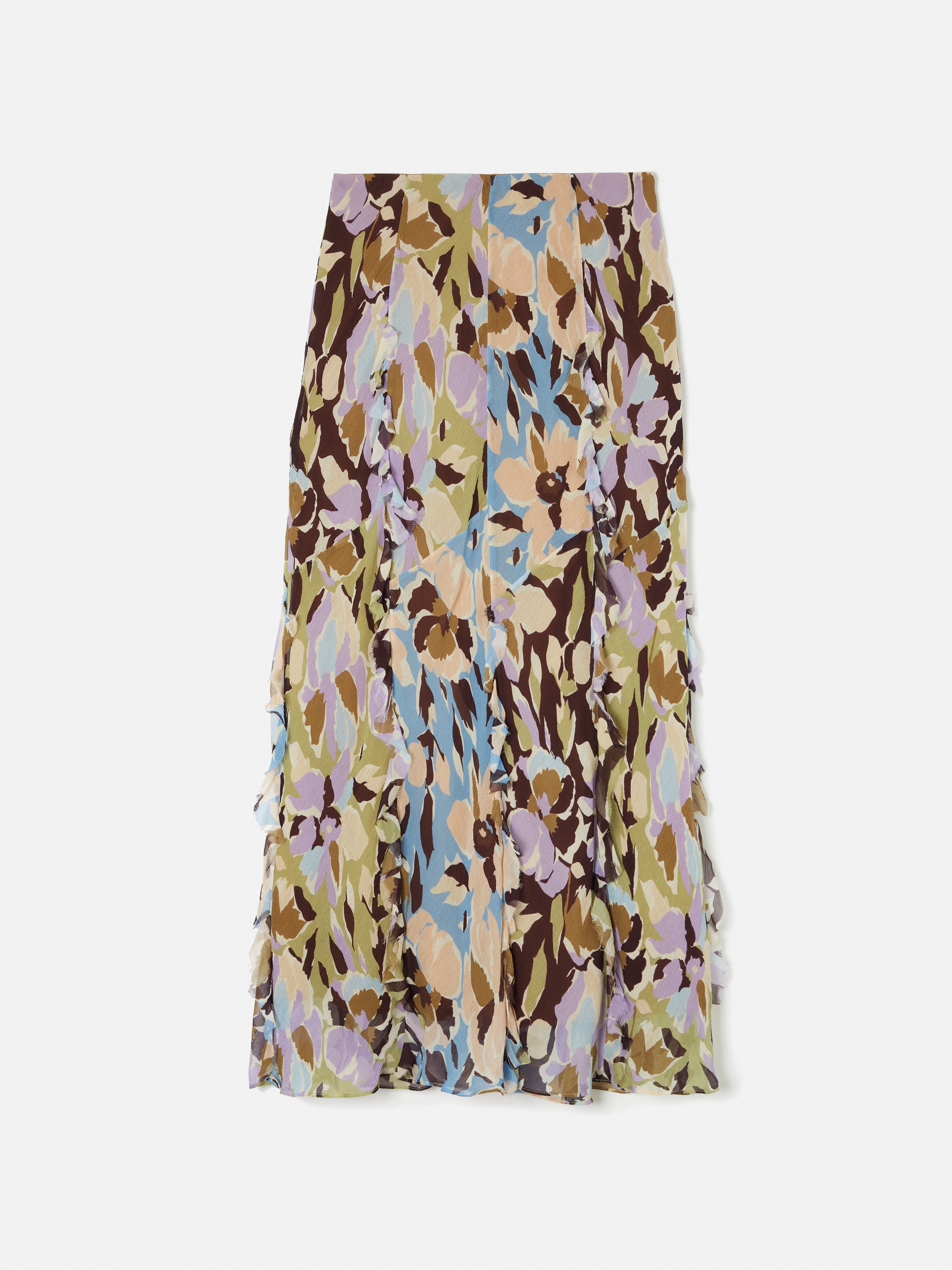 Floral Crinkle Skirt for Women - Elegant Pansy Print A-Line Midi Skirt in Lilac Purple | Perfect for Spring Outfits, Garden Parties & Boho Fashion