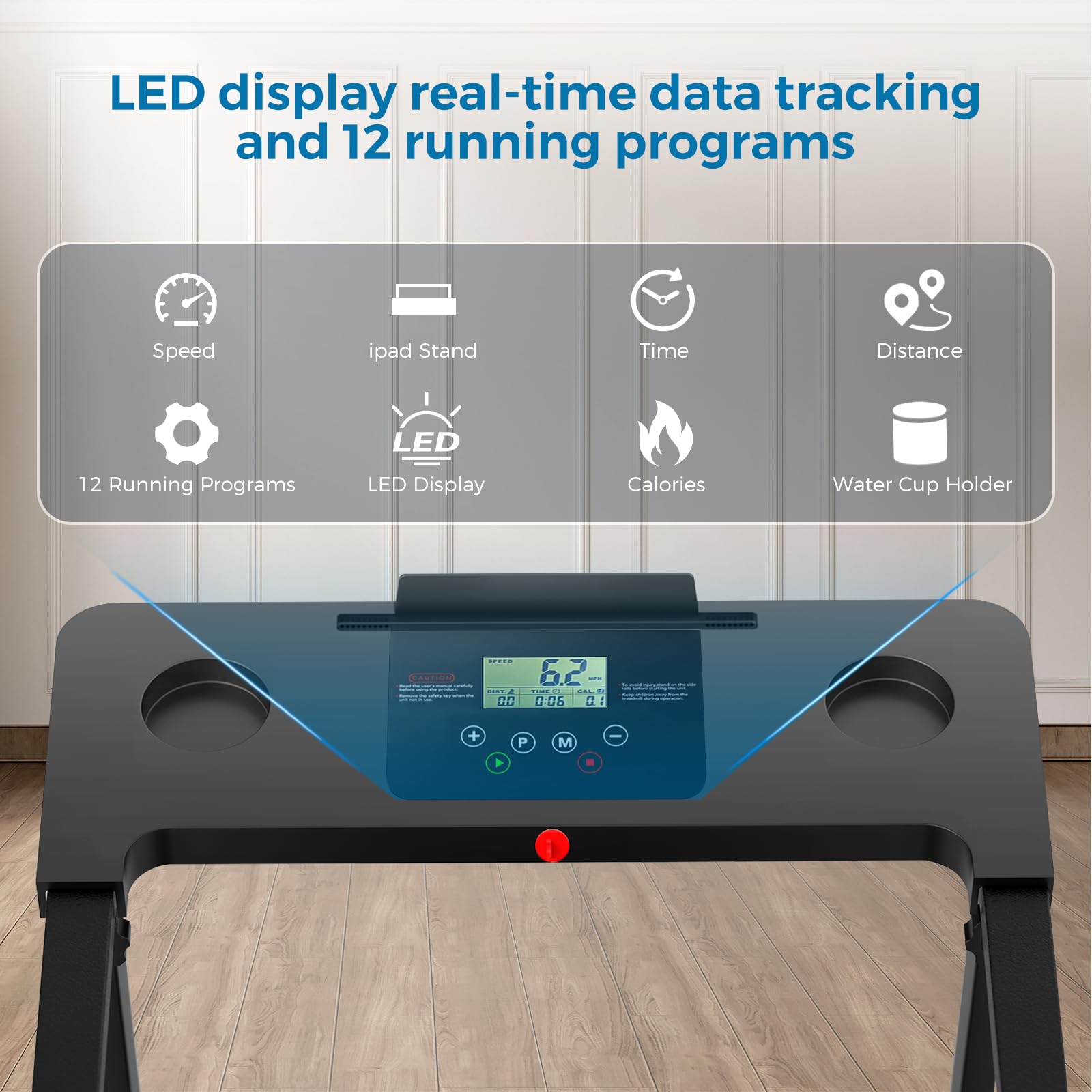 2025 Upgraded Portable Electric Treadmill for Home - 300 lbs Capacity Folding Walking Pad with LED Display & Handles | Compact Lightweight Treadmill for Small Spaces, Apartment Workouts & Home Office Fitness