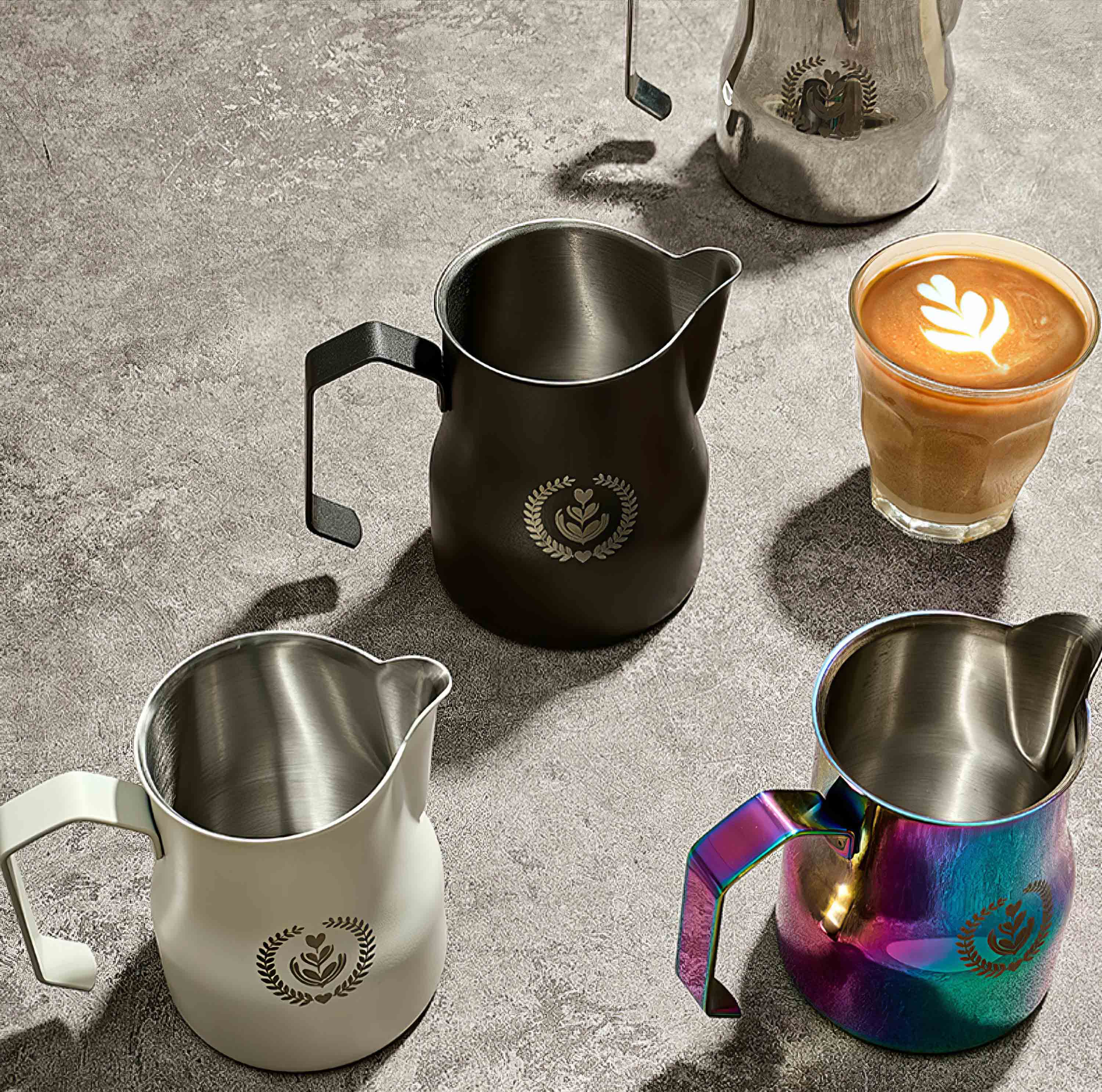 Premium Non-Stick Latte Art Milk Pitcher for Cappuccino & Coffee - Barista-Grade Stainless Steel Frothing Jug for Perfect Milk Foam & Latte Designs - Ideal for Home Baristas & Coffee Shops