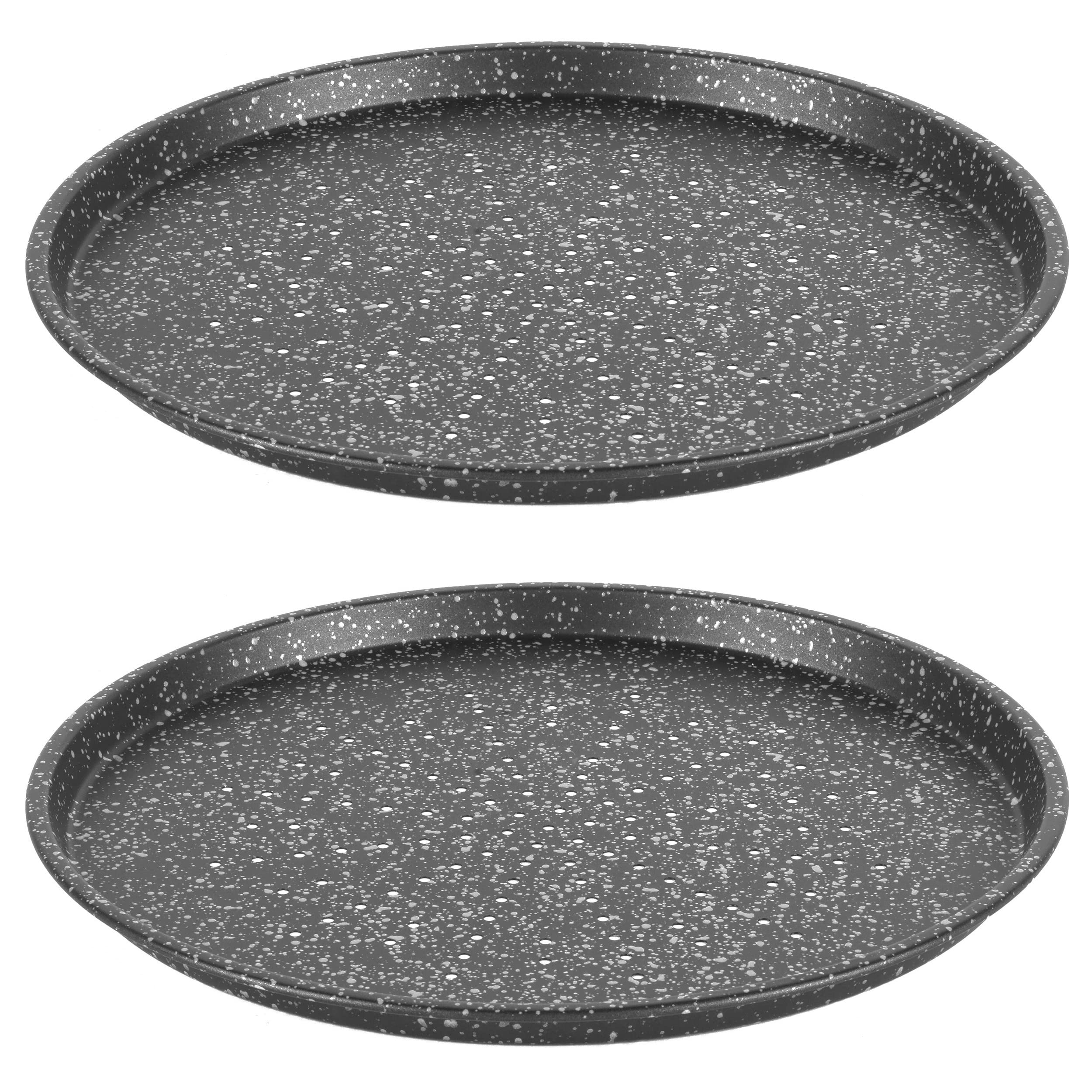 Salter Megastone Pizza Pans Set of 2 – 12-Inch Non-Stick Perforated Crisper Trays for Oven Baking | 29cm Carbon Steel Pizza Tins, PFOA-Free & Oven Safe to 220°C | Perfect for Homemade Pizza, Nachos & Party Snacks