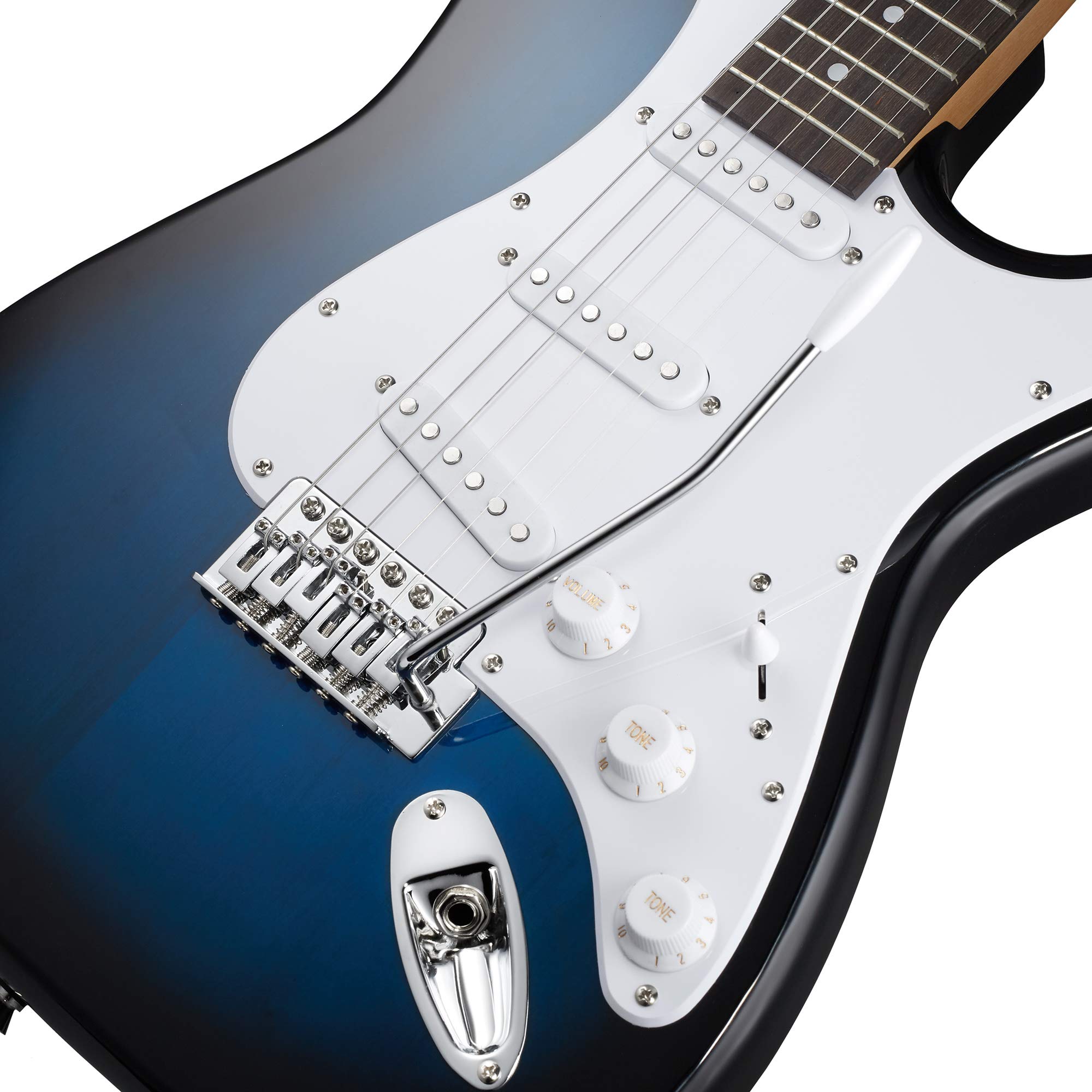 Ashthorpe 39-Inch Full Size Electric Guitar Kit (Blue-White) - Includes Padded Gig Bag, Tremolo Bar, Strap, Strings, Cable, Cloth & Picks - Perfect for Beginners, Practice & Live Performances