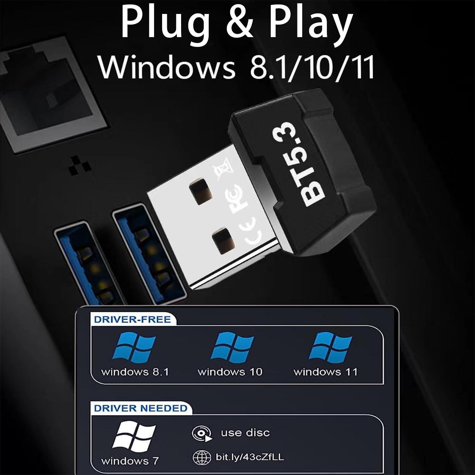 5.3 Bluetooth Adapter for PC - USB Bluetooth Dongle Compatible with Windows 11/10/8.1 - Plug & Play Wireless Adapter for Keyboard, Mouse, Headphones, Speakers, Printer & Game Controllers - Perfect for Home Office, Gaming & Entertainment Setup