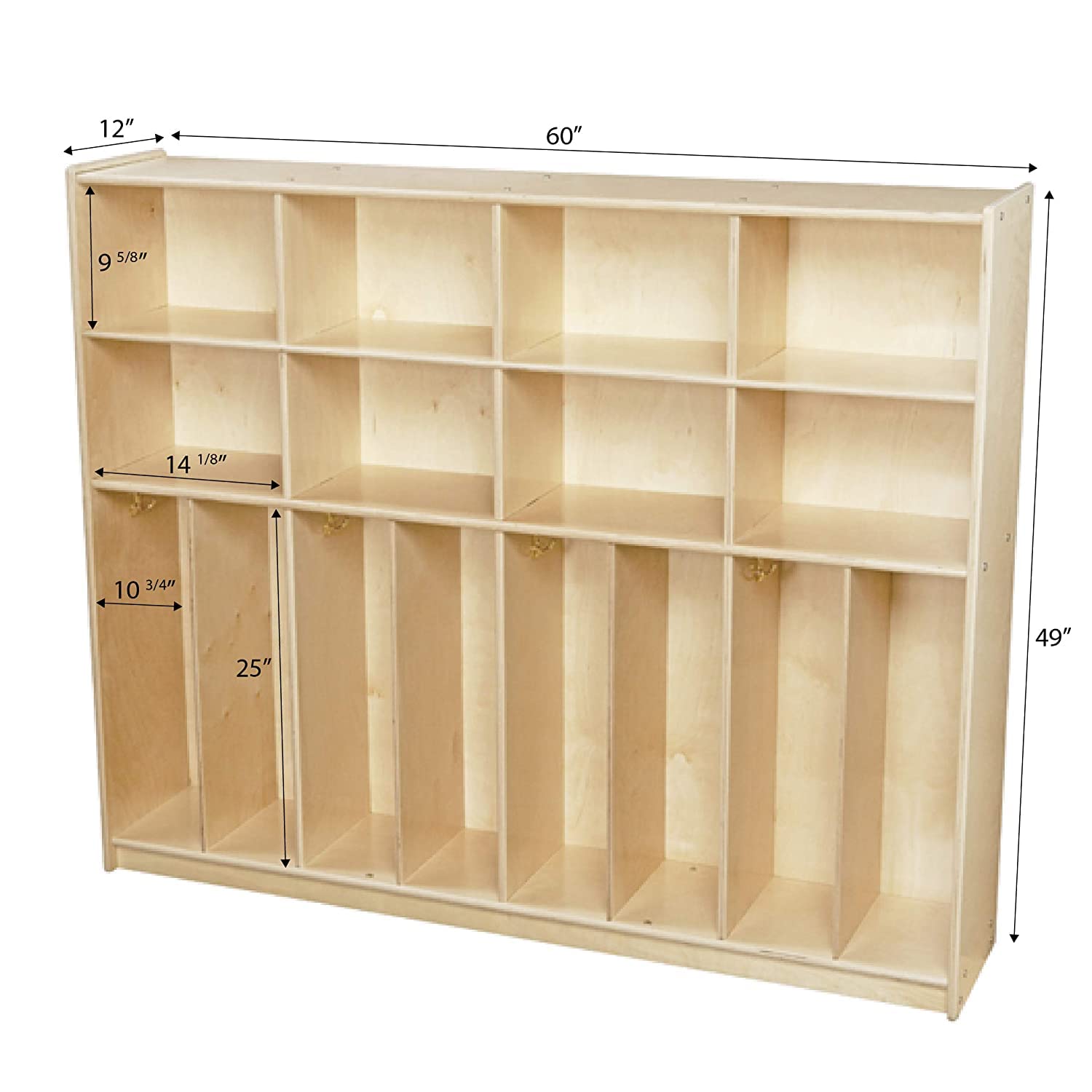 Contender 8-Section Kids Coat Locker with Hooks - Toddler Backpack Storage & Cubby Shelving Organizer - Natural Baltic Birch Plywood Mudroom Organizer for Daycare, Classroom & Nursery - Perfect for School Drop-offs, Playroom Storage & Childcare Centers