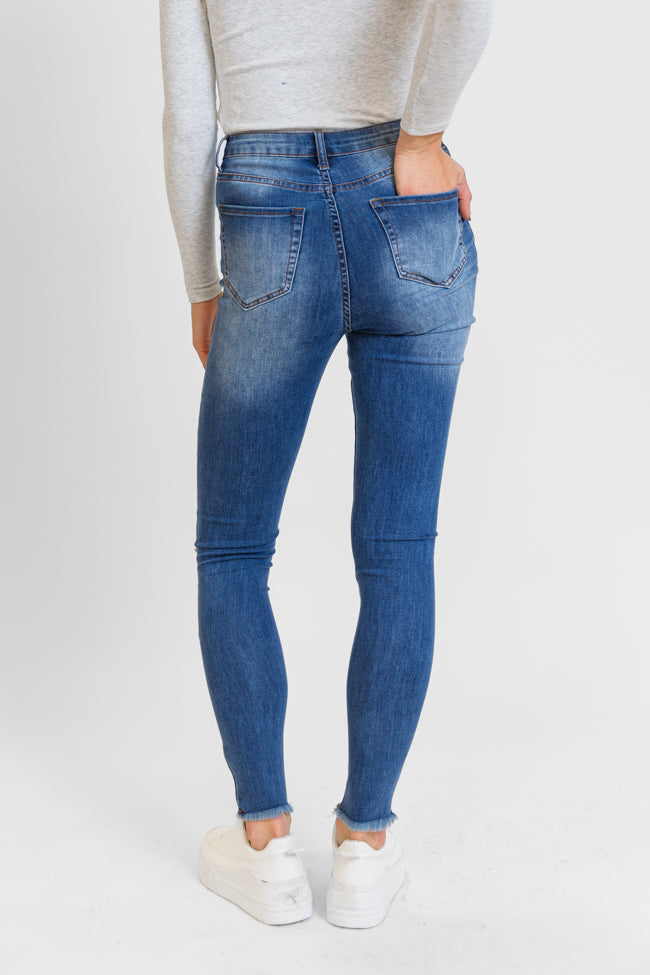 Chelsie Medium Wash Busted Knee Tall Skinny Jeans for Women - Distressed Denim Pants with Ripped Details | Perfect for Casual Outfits, Streetwear & Everyday Wear