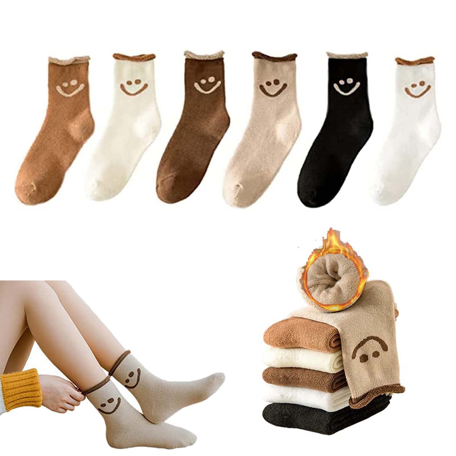 Smile Face Socks for Women - 6 Pairs Cotton Ankle Socks | Winter Warm & Cute