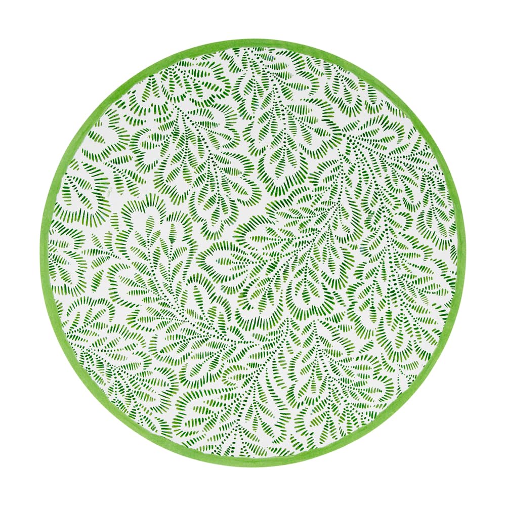 Eco-Friendly Caspari Block Print Leaves Round Paper Placemats - Set of 48 Green Decorative Placemats for Dining Table, Party & Home Decor