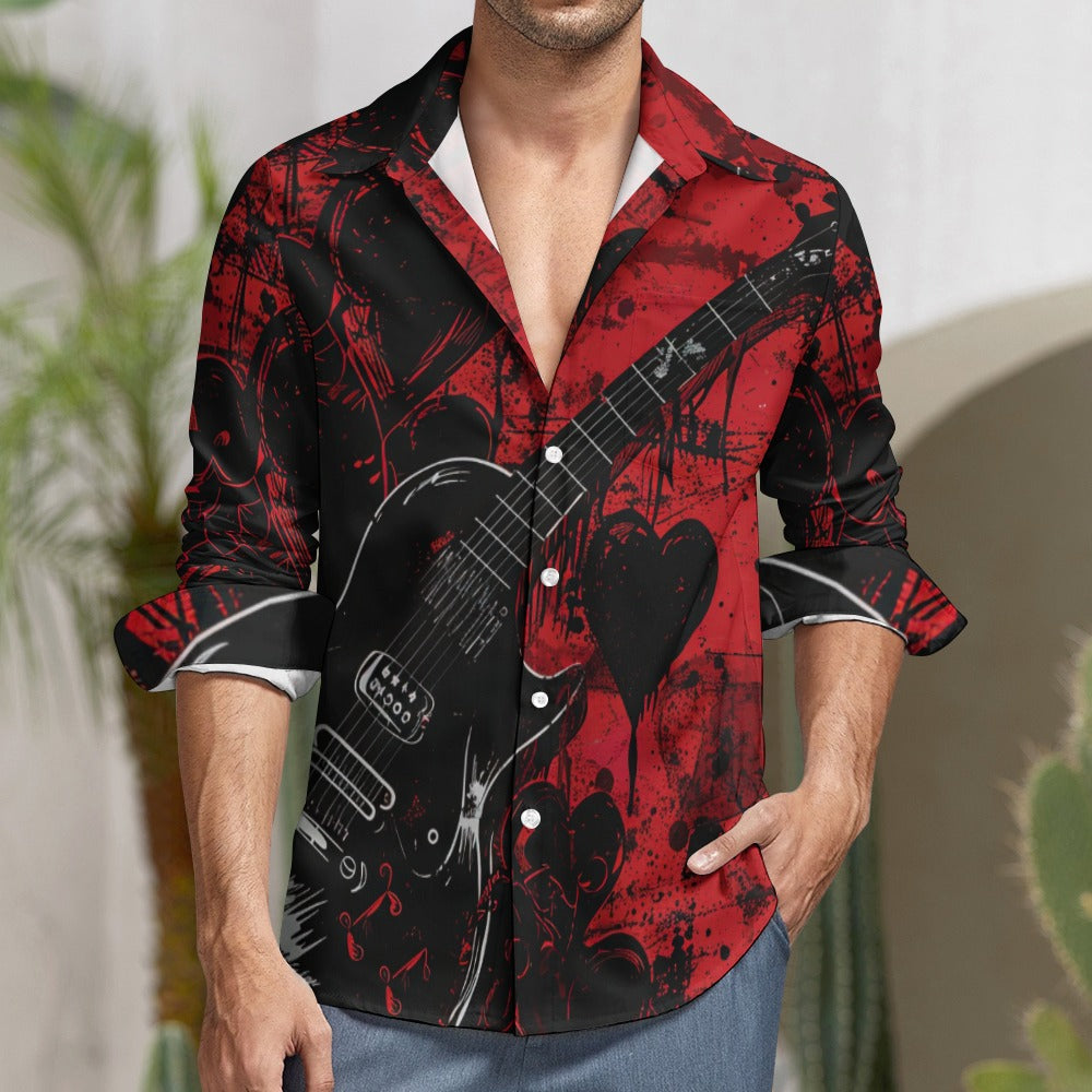 Stylish Guitar Love Casual One Pocket Long Sleeve Shirt for Men & Women - Perfect for Music Lovers, Concerts, and Casual Wear