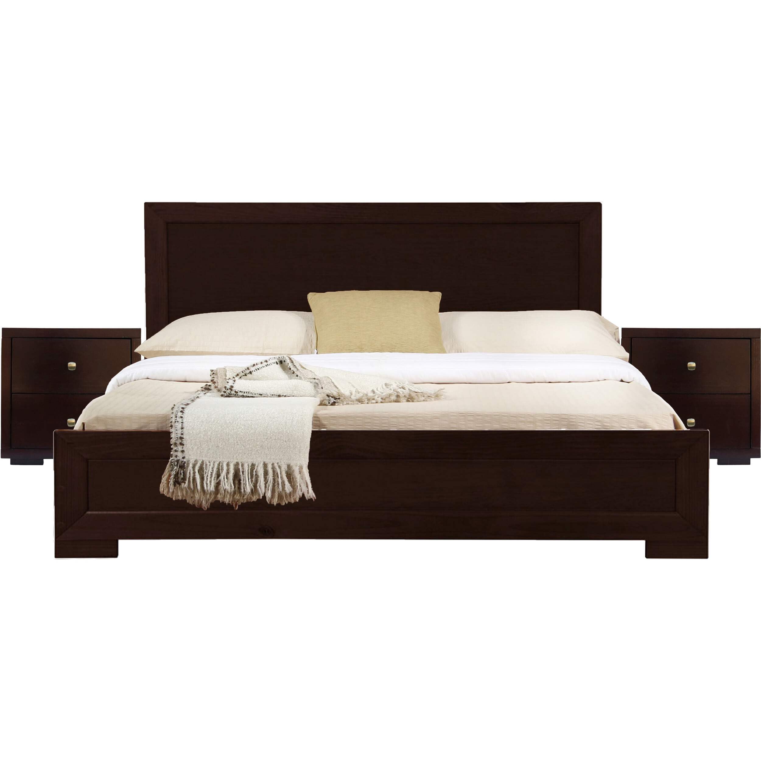 Camden Isle Trent Queen Size Wooden Platform Bed in Espresso Finish with 2 Nightstands - Modern Bedroom Furniture for Small Spaces & Guest Rooms
