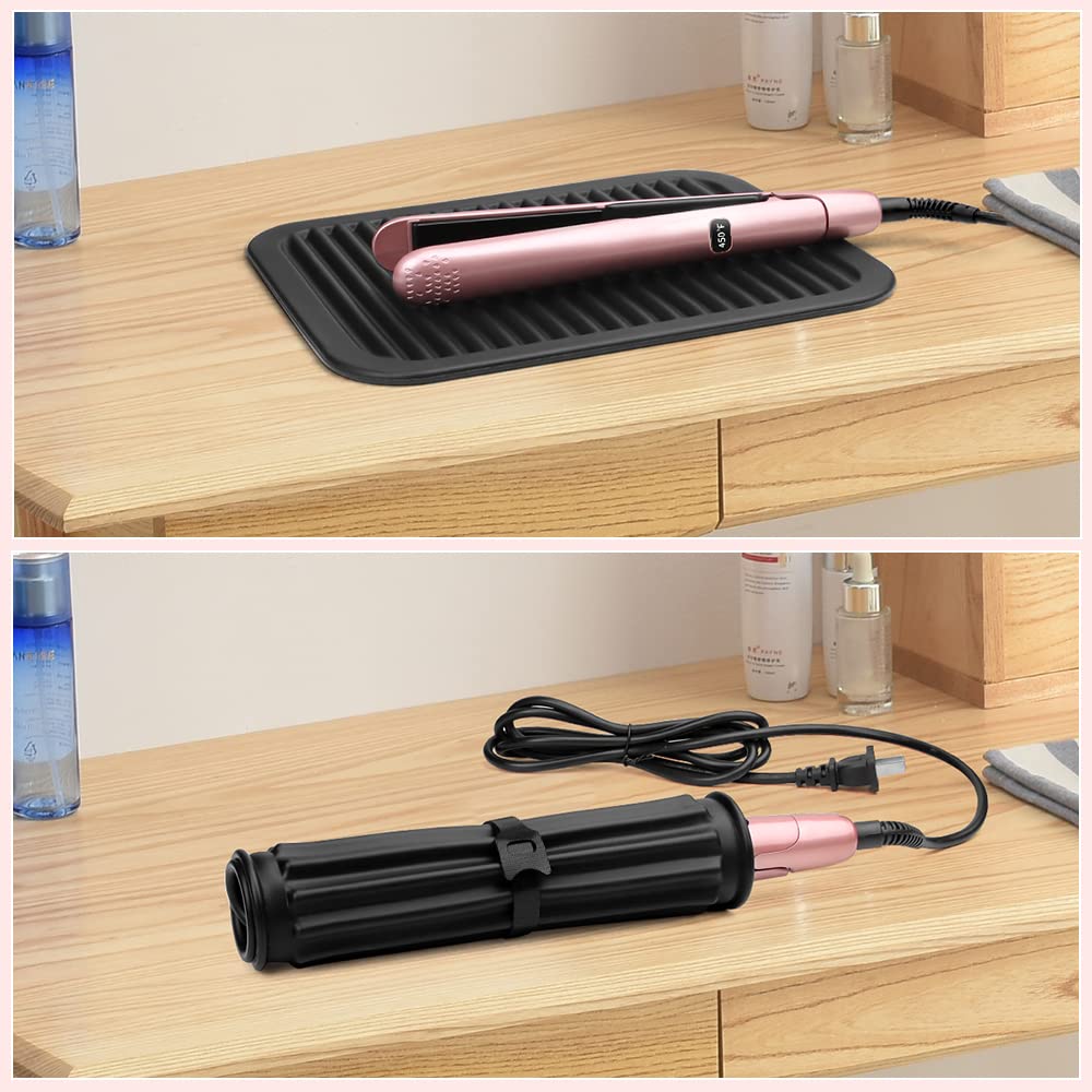 **Heat Resistant Silicone Mat for Hair Styling Tools - Large Hot Tools Straightener Mat for Curling Iron, Flat Iron & Vanity Countertop - Black (Perfect for Home Salon & Professional Use)**