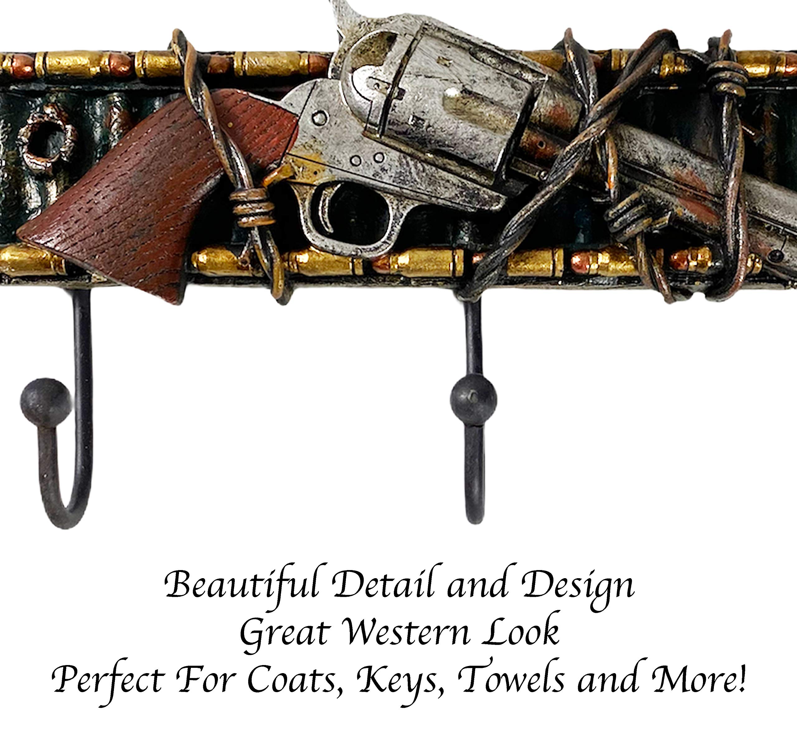 Western Rustic Barbwire Six Shooter Pistol Wall Hooks - Decorative Coat & Key Holder for Hats, Coats, Towels - Perfect for Mudroom, Entryway & Western Themed Home Decor