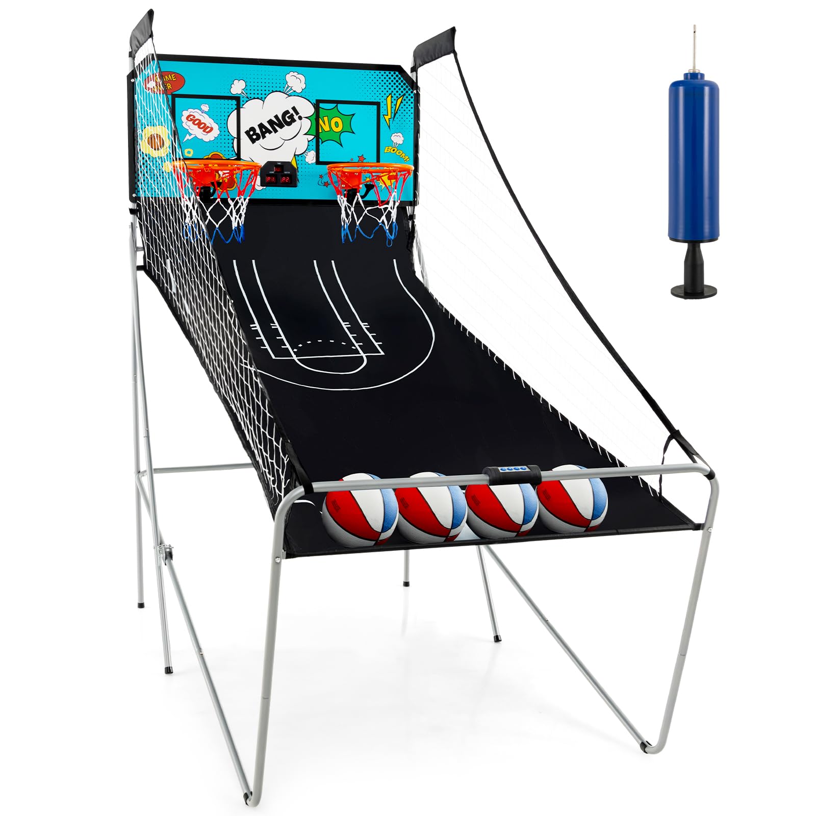 Giantex Foldable Basketball Arcade Game - Electronic Double Shot 2 Player with 8 Game Modes & LED Scoring System - Includes 4 Balls - Indoor Basketball Game for Kids & Adults - Perfect for Family Game Nights, Birthday Parties and Home Entertainment