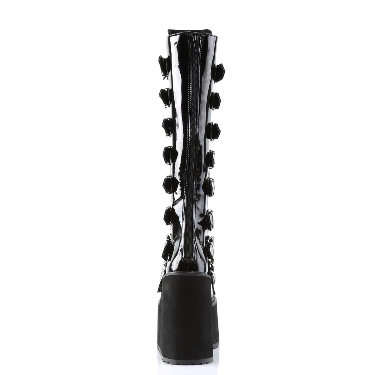 Demonic Women's 5.5 Inch Chunky Heel Knee High Platform Boots with Metal Plates - Black Size 8 | Gothic Fashion, Punk Outfits & Nightclub Wear