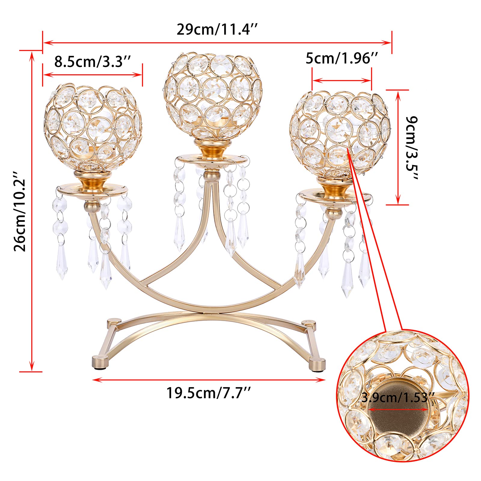 OwnMy 3-Arm Crystal Tealight Candle Holder - Elegant Gold Candelabra Votive Stand for Dining Table, Wedding, Christmas Party & Home Decor | Perfect Centerpiece for Romantic Dinners, Holiday Celebrations & Special Events