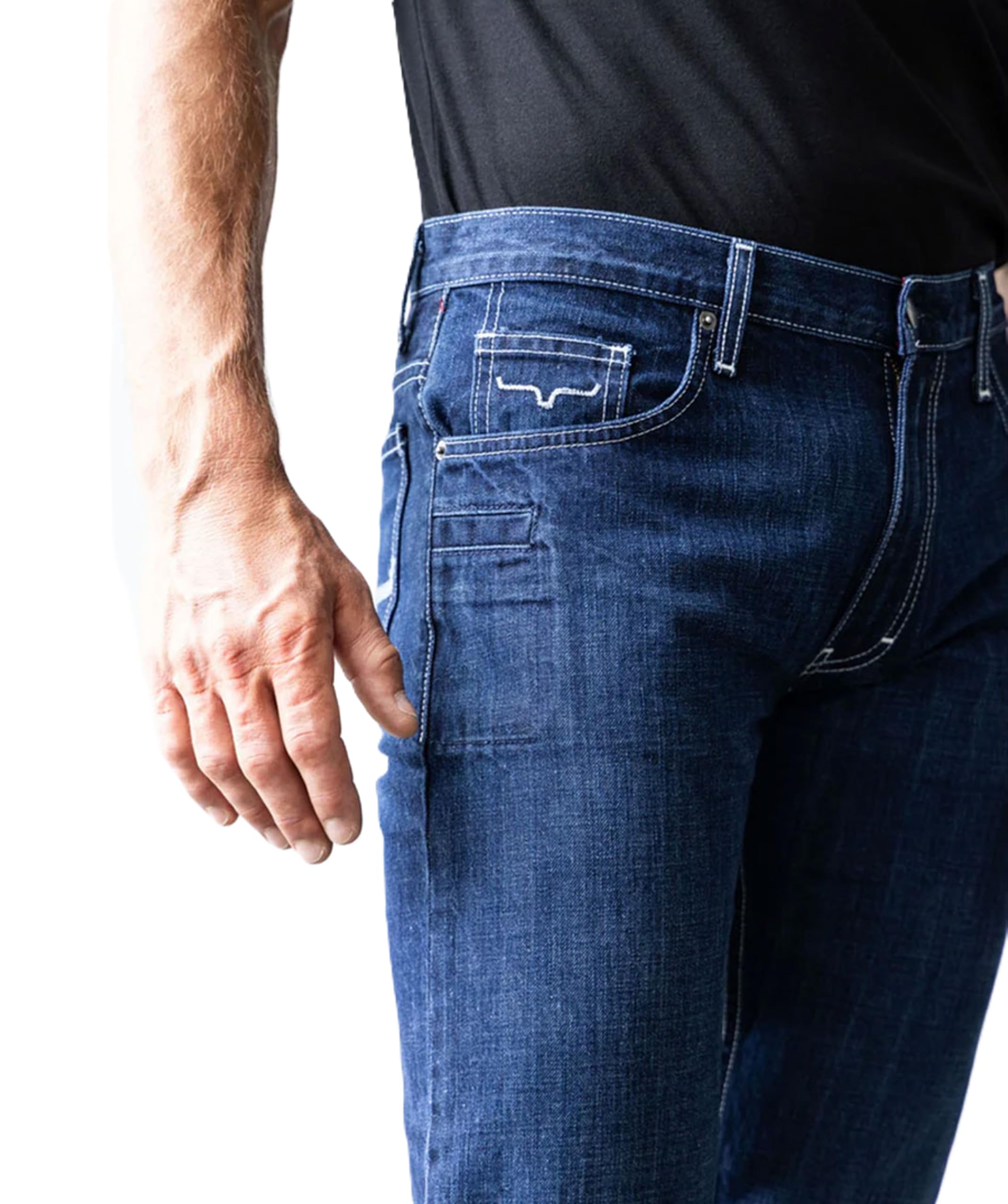 Kimes Ranch Men's Thomas Casual Western Cowboy Jeans - Mid-Low Rise, Straight Fit & Boot Cut - Blue Denim for Everyday Wear and Rodeo Events