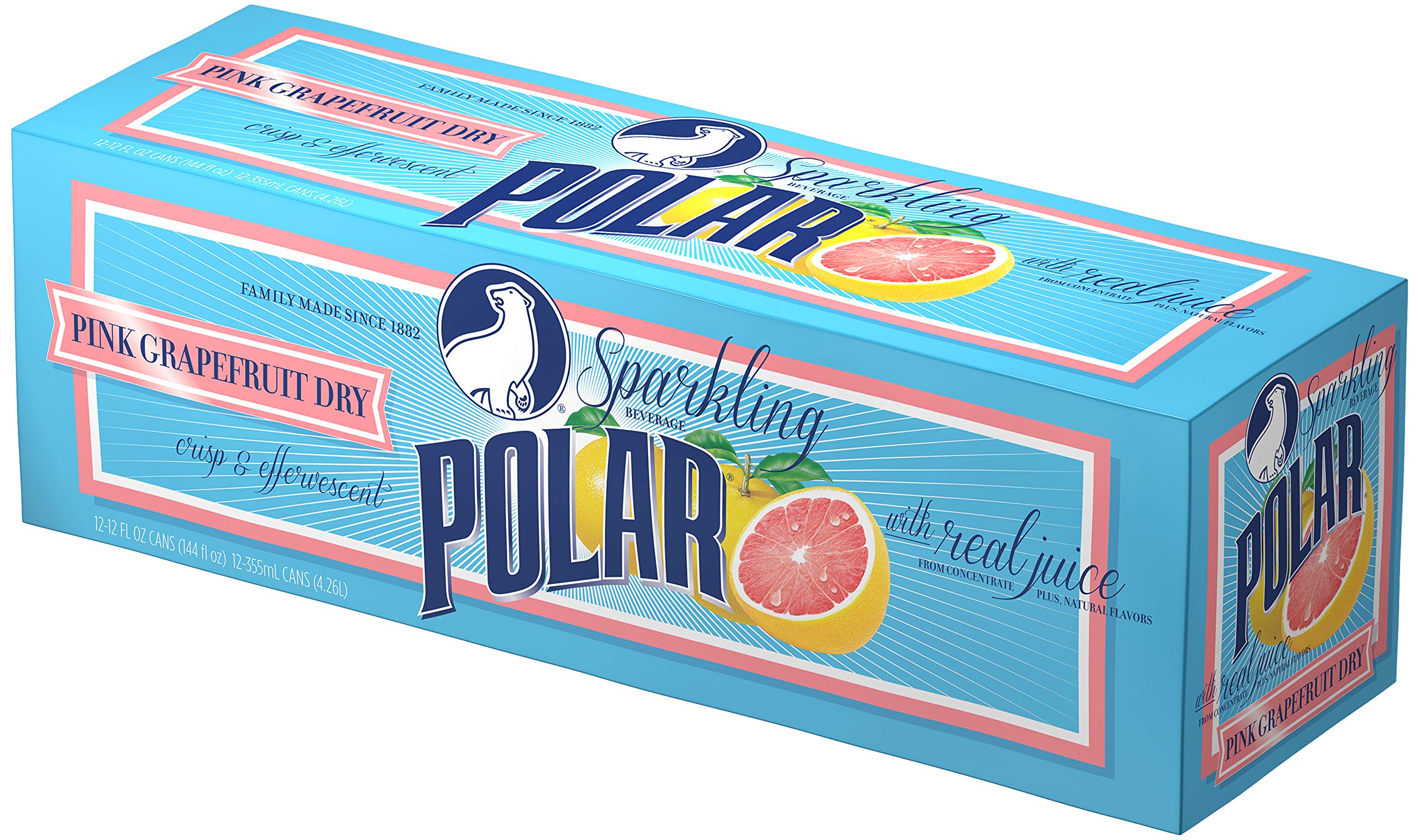 Polar Beverages Dry Juice - Pink Grapefruit Flavor, 12 fl oz Cans (Pack of 12) | Refreshing Sugar-Free Drink for Weight Loss, Keto Diet & Healthy Lifestyle | Perfect for Parties, Office & On-the-Go Hydration