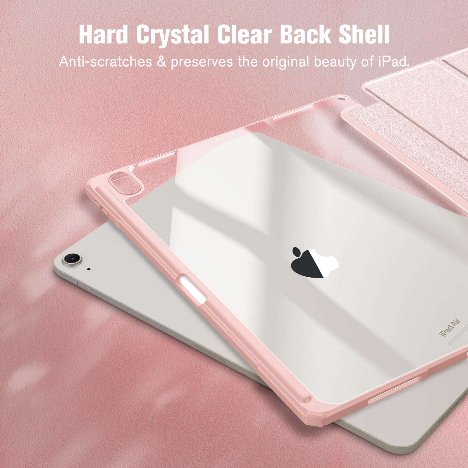 Fintie Hybrid Slim Case for iPad Air 13-inch (M3 2025 & M2 2024) - Shockproof Protective Cover with Clear Transparent Back Shell & Built-in Apple Pencil Holder, Rose Gold - Perfect for Work, School, and Travel