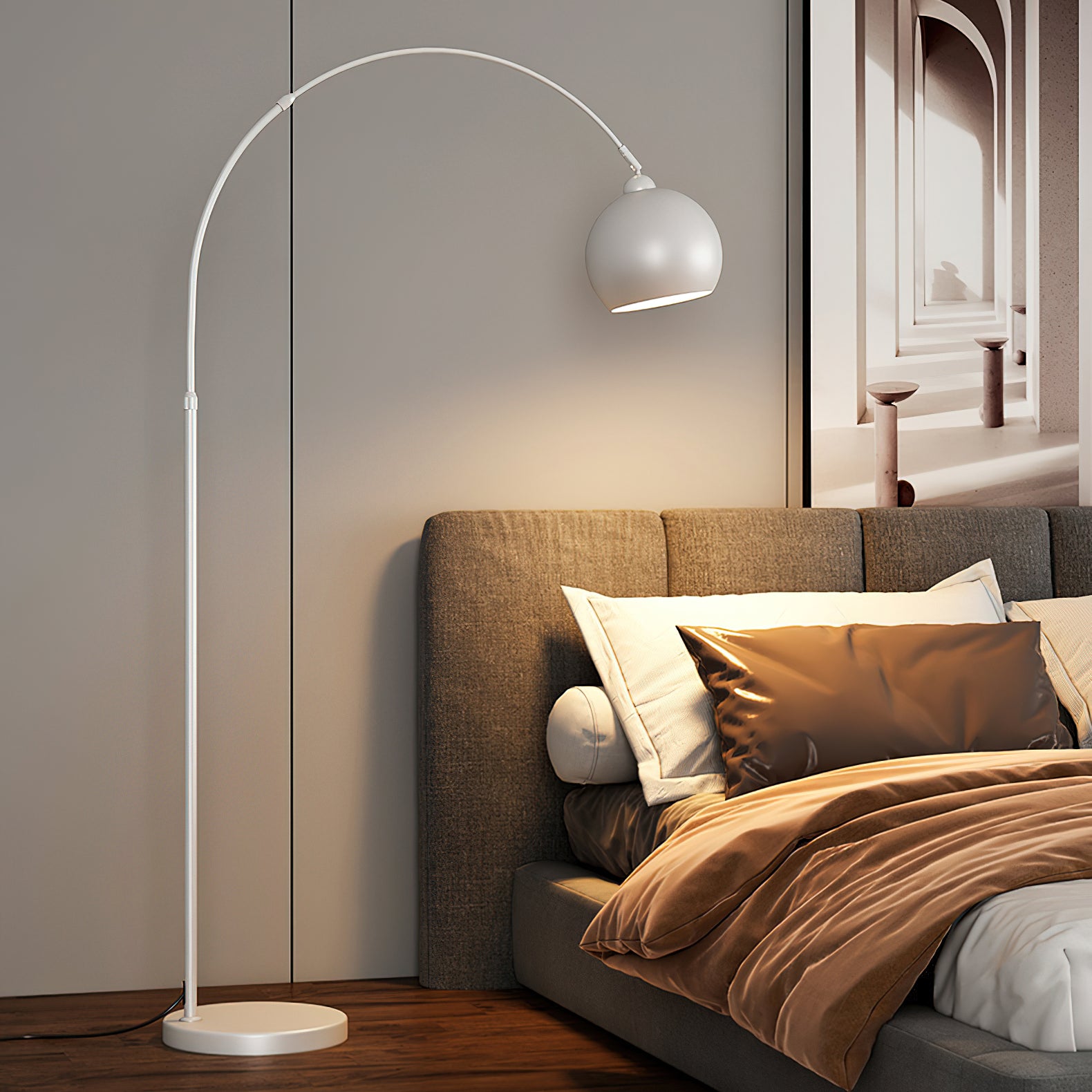 Modern Angler Floor Lamp - Adjustable LED Reading Light for Living Room, Bedroom & Office - Dimmable Standing Lamp with Flexible Gooseneck Design - Perfect for Reading, Working & Relaxing