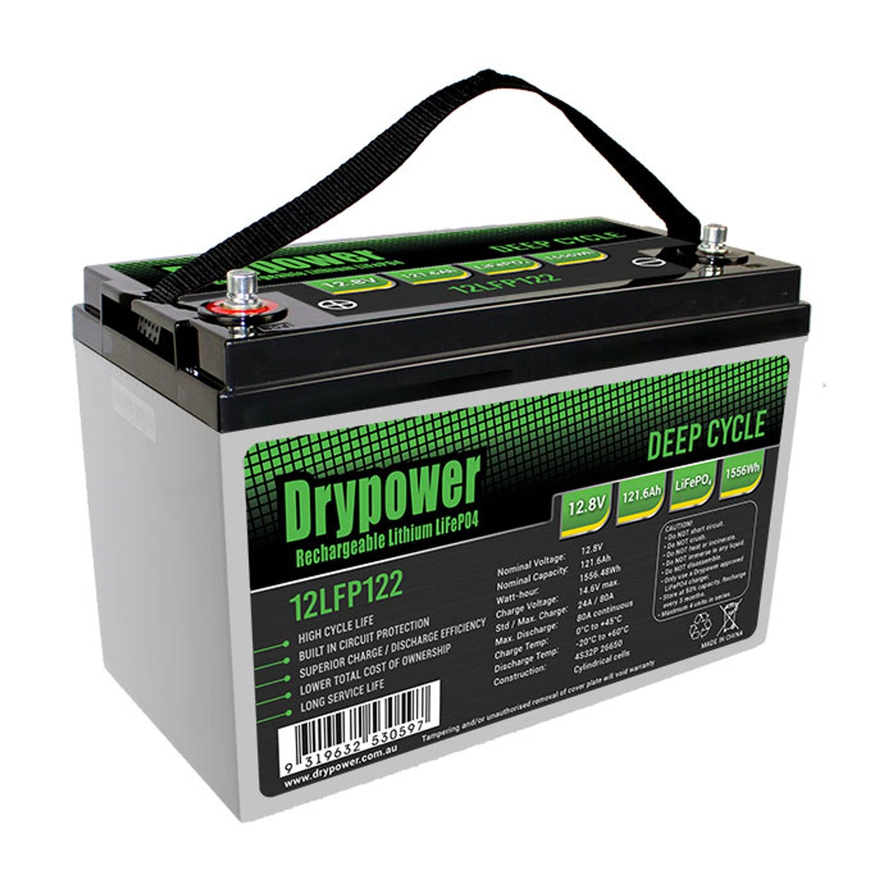 Drypower 12.8V 100Ah LiFePO4 Lithium Iron Phosphate Rechargeable Battery for Solar Power Systems, RVs, Marine & Off-Grid Applications - Long Lasting Deep Cycle Battery