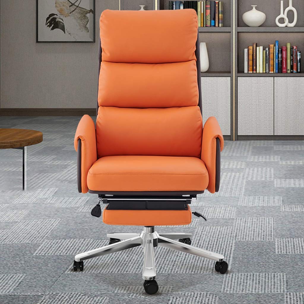 Premium Leather Office Chair - Ergonomic Reclining Executive Desk Chair with Swivel & Adjustable Height for Home Office, Computer Work, and Conference Rooms (Cowhide-Orange) - Perfect for Professionals, Gamers, and Remote Workers