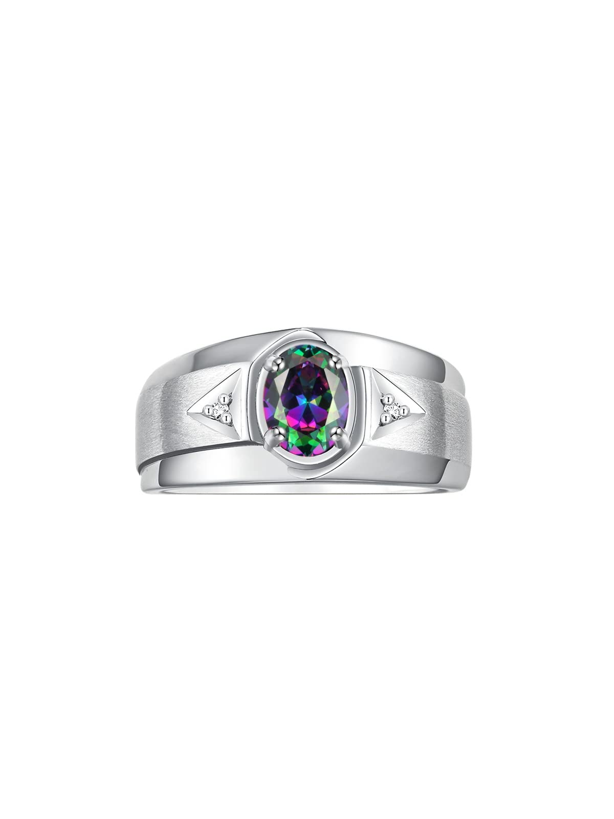 Rylos Men's Sterling Silver 7X5MM Oval Gemstone & Diamond Ring - Classic Birthstone Jewelry for Men, Sizes 8-13 | Perfect for Weddings, Anniversaries & Special Occasions