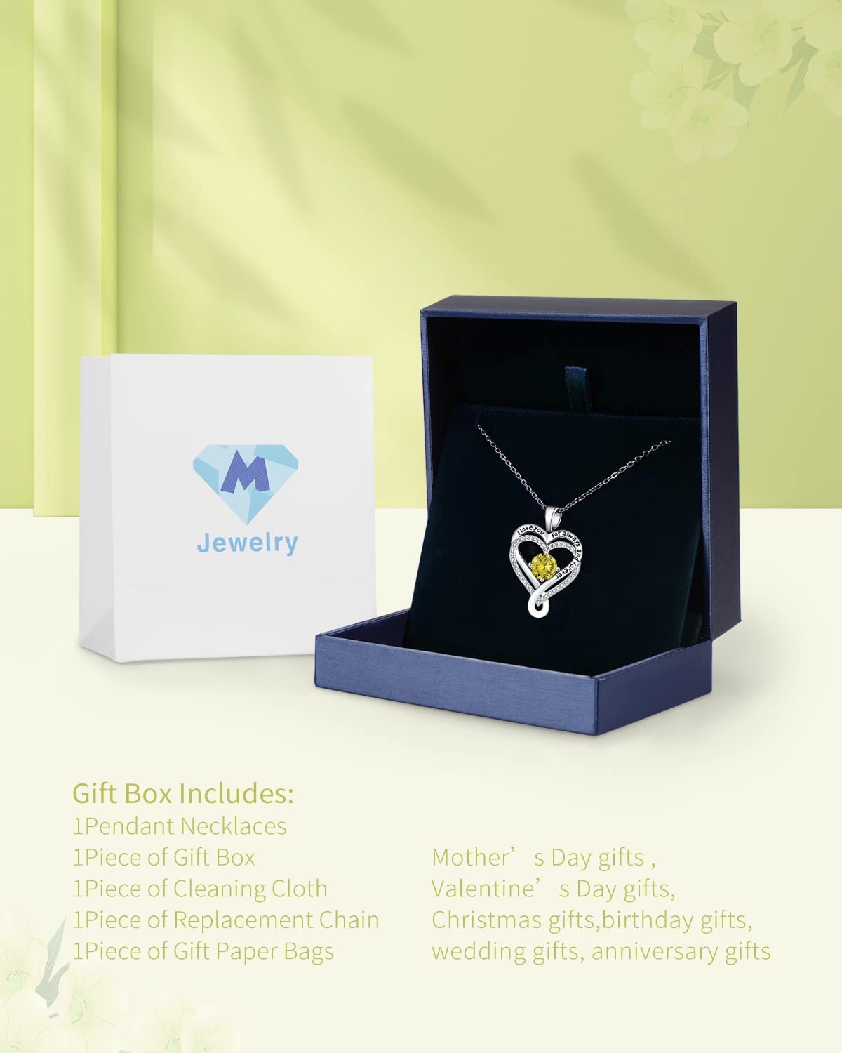 Infinity Heart Birthstone Necklace for Women - I Love You S925 Sterling Silver Jewelry Gift for Wife, Girlfriend, Mom, Daughter - Perfect for Anniversary, Birthday & Special Occasions | Elegant & Romantic Everyday Wear