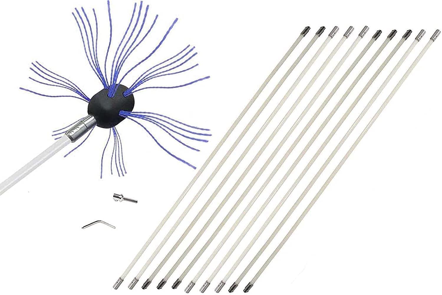 QDY Rotary Chimney Cleaning Brush Kit - Flexible 6/8/10/12 Rods Fireplace Flue Sweep Cleaner with Drill Attachment - 10m Professional Chimney Cleaning System for Home Fireplace Maintenance & Wood Stove Cleaning