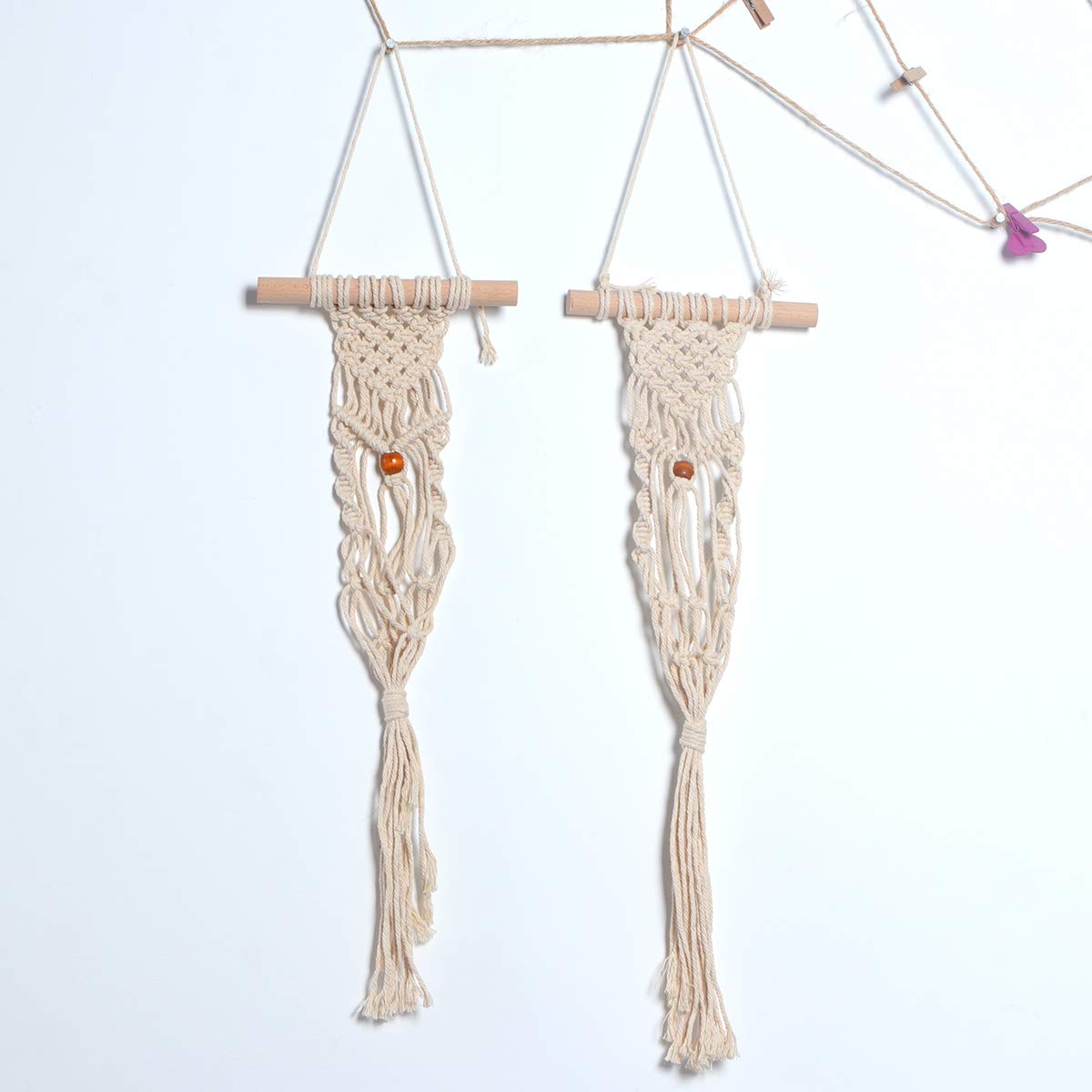 2-Pack Cabilock Macrame Hanging Planters - Rustic Wall Plant Hangers with Net Bag for Indoor Plants, Air Shelves & Home Decor | Perfect for Living Room, Bedroom, Balcony & Boho Style Decor