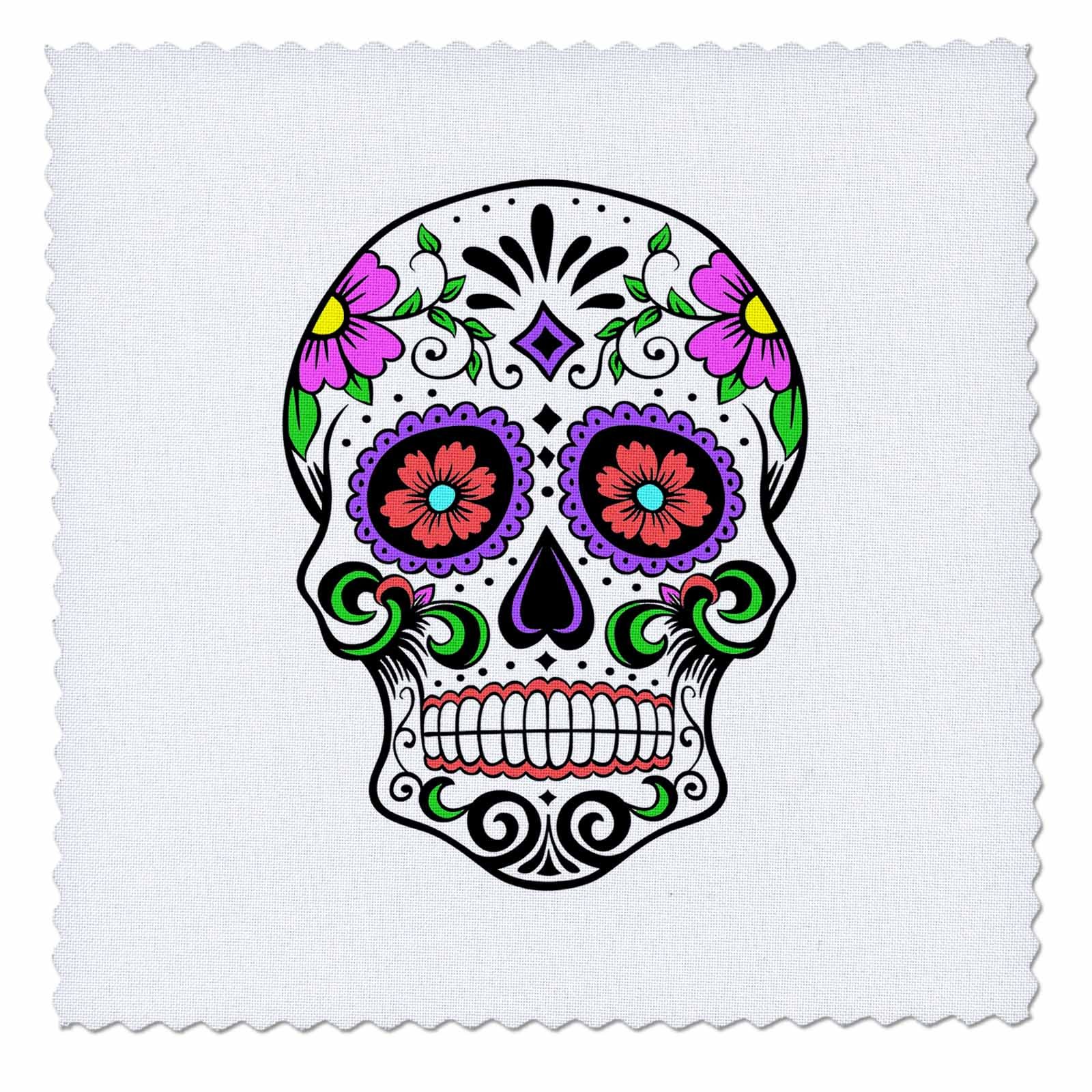 3D Rose Sugar Skull Pink Quilt Square - 8x8 Inch Quilting Fabric for DIY Crafts, Home Decor, and Sewing Projects | Perfect for Quilts, Pillows, and Wall Art