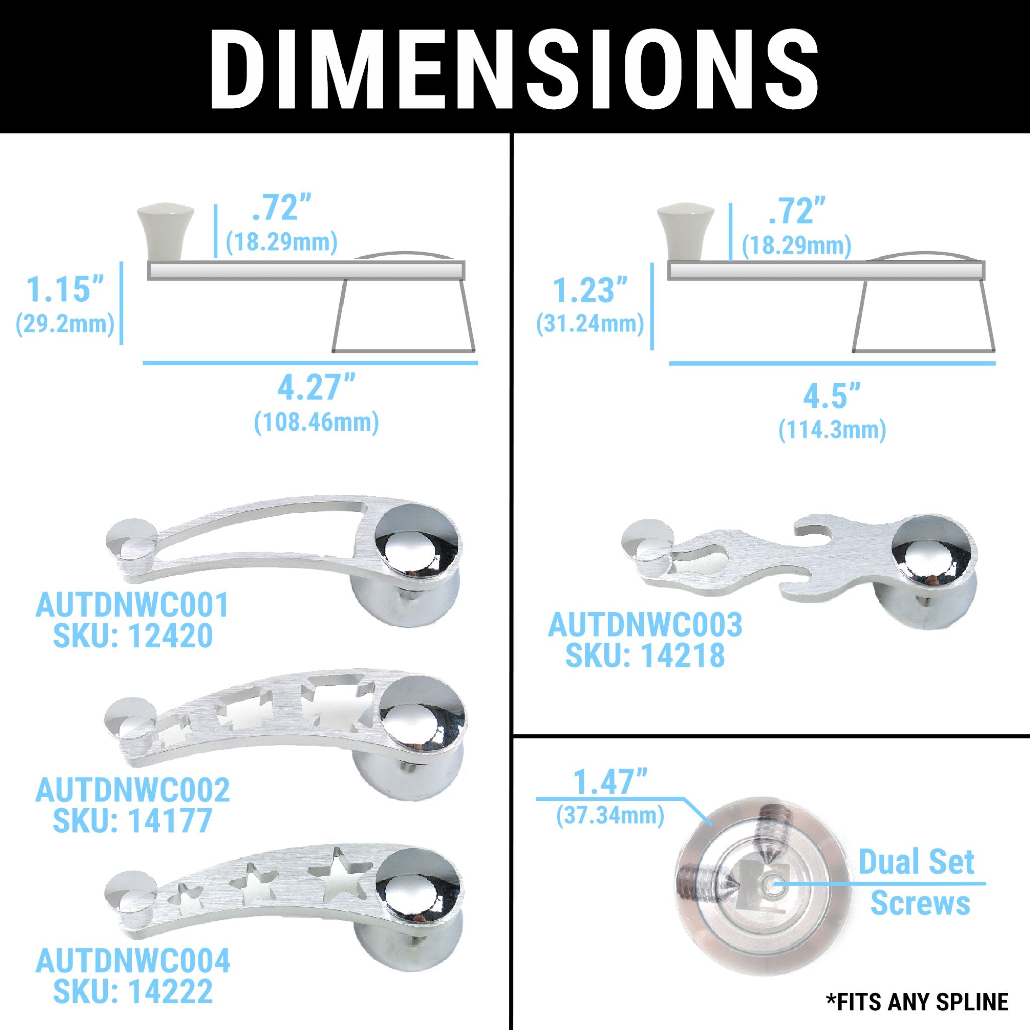 1904 Rambler Model J 12V Power Window Conversion Kit - Billet Crank Switch & Cross Lever Handles for Classic Car Restoration & Vintage Auto Upgrades (Fits Model J)
