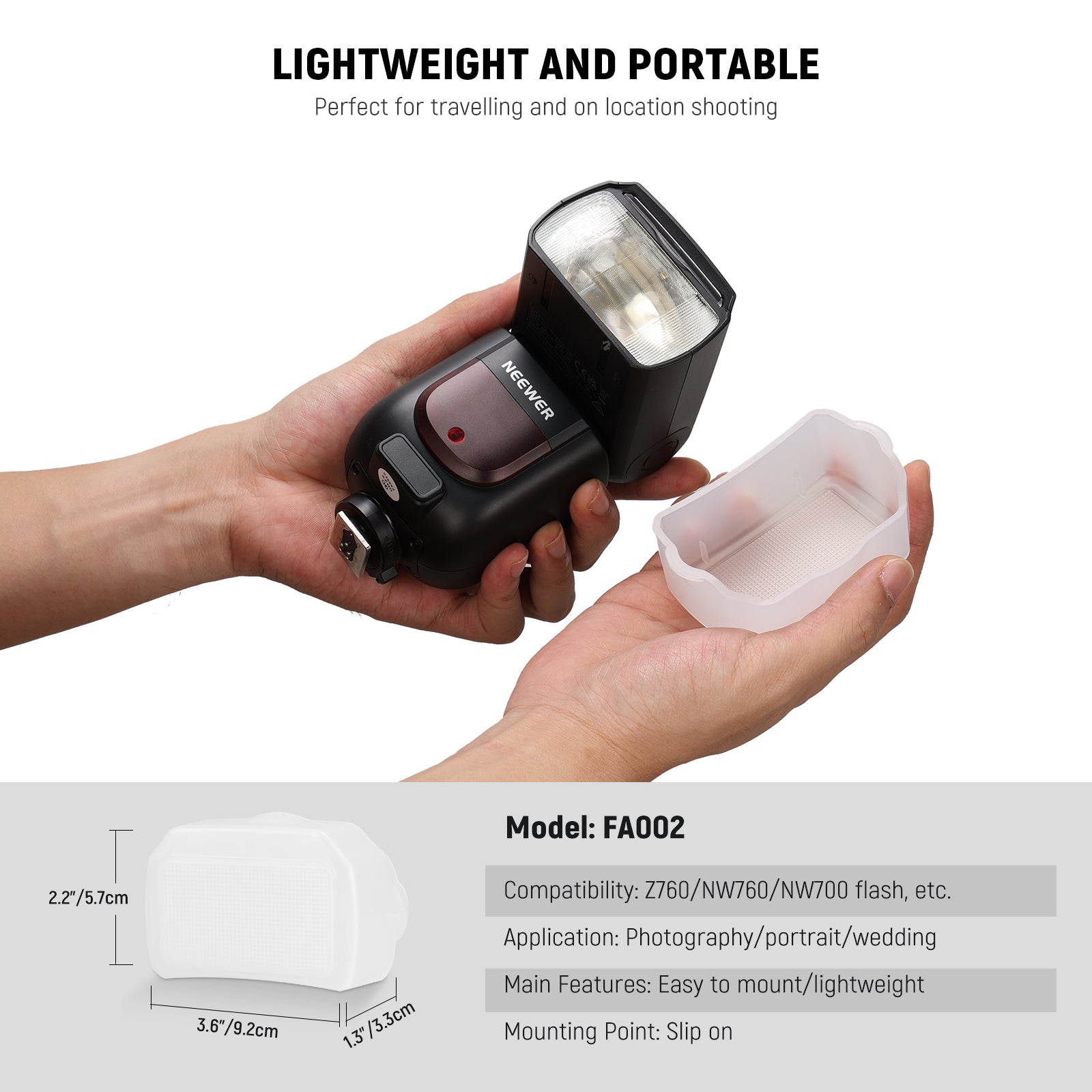 NEEWER FA002 Square Head Speedlite Flash Diffuser - Soft Light for Photography, Portraits, and Studio Lighting - Compatible with Canon, Nikon, Sony, and More