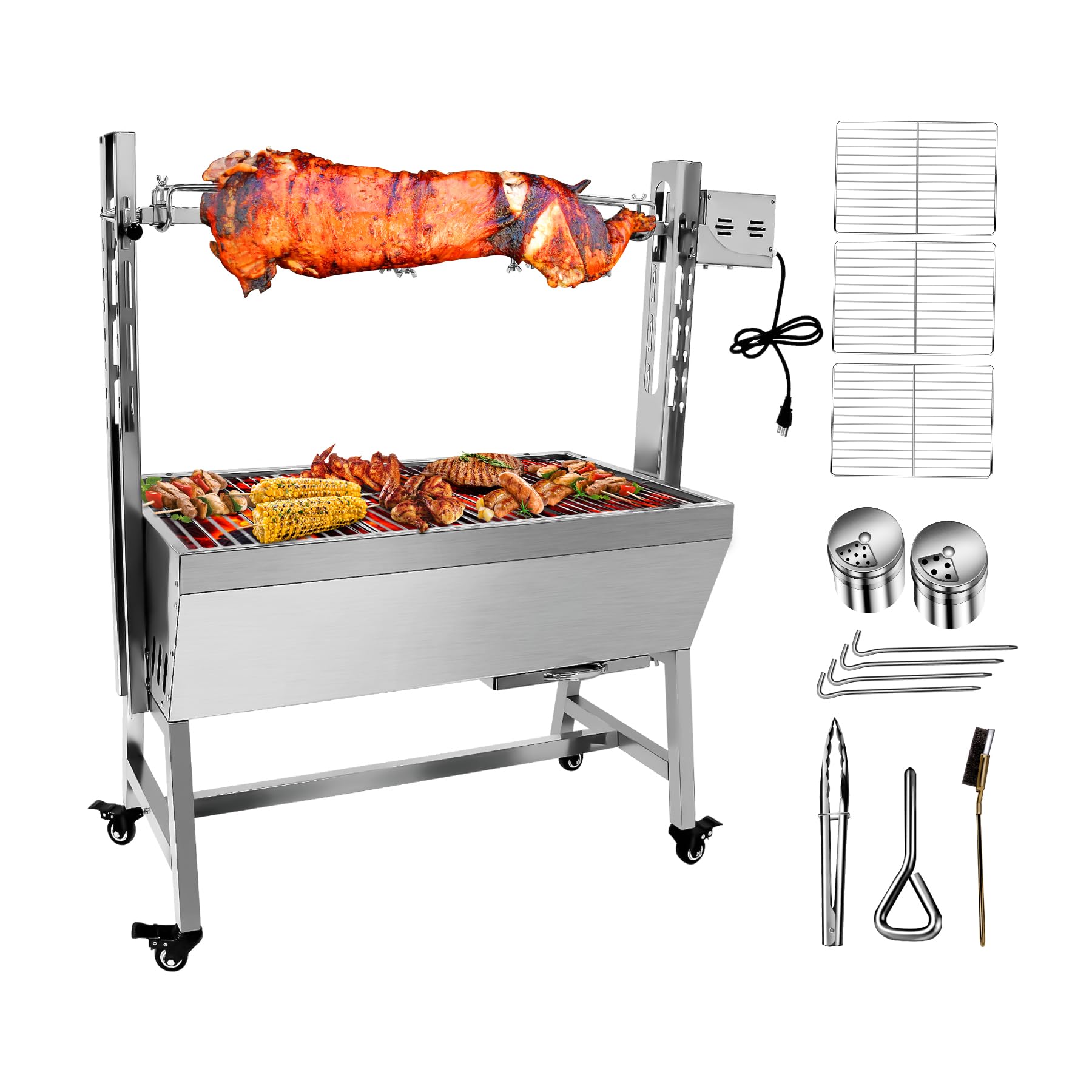 132 LBS Stainless Steel Charcoal Rotisserie Grill - 37