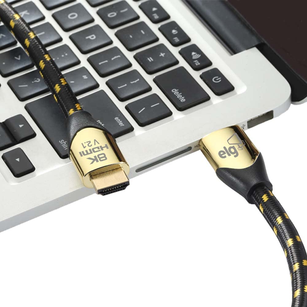 ELG 8K Certified HDMI Cable 2.1 48Gbps 6.6FT/2M - Ultra High Speed 8K@60Hz, 4K@120Hz, 144Hz - 24K Gold Plated Connectors with eARC, Ethernet, VRR, TrueHD, DTS-X, Dolby Atmos - Compatible with Smart TVs, Laptops, Gaming Monitors & Home Theater Systems