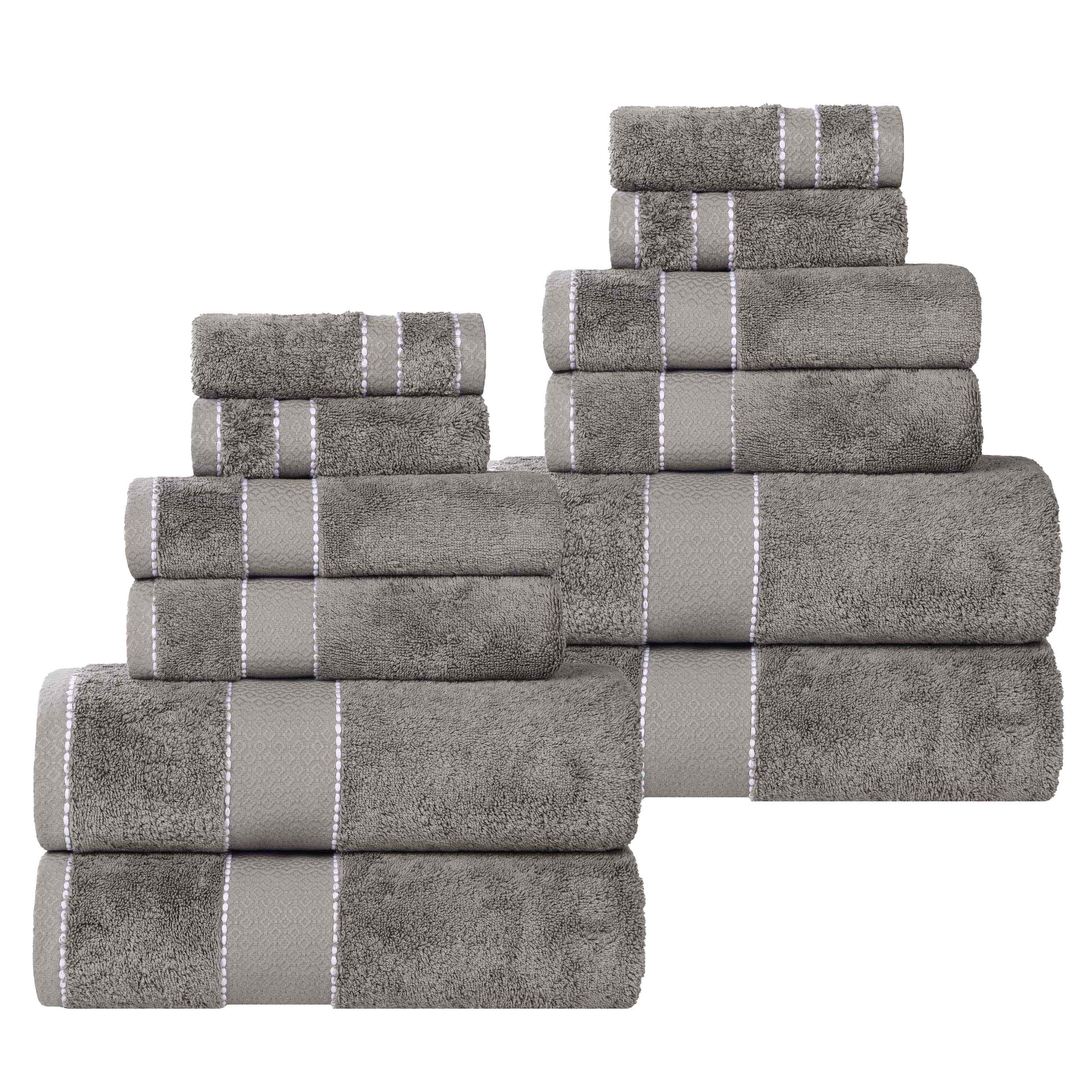 Premium 12-Piece Giza Cotton Dobby Towel Set - Ultra Absorbent & Luxurious Egyptian Cotton Bath Towels for Spa, Hotel & Home Use