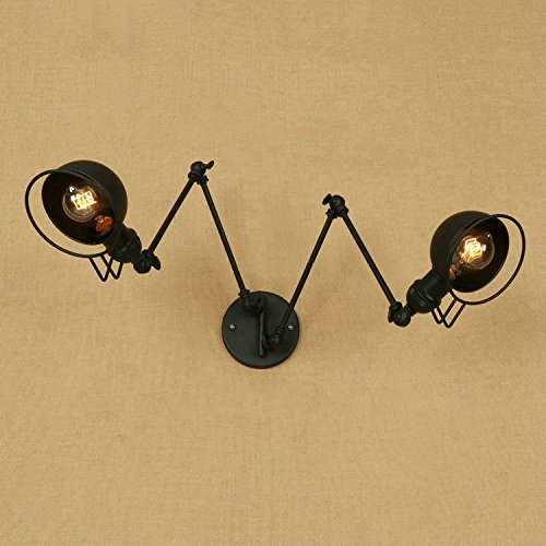 LITFAD Adjustable 2-Light Industrial Wall Sconce with Extendable Arm - Black Metal Wall Light Fixture for Living Room, Bedroom, or Hallway Lighting