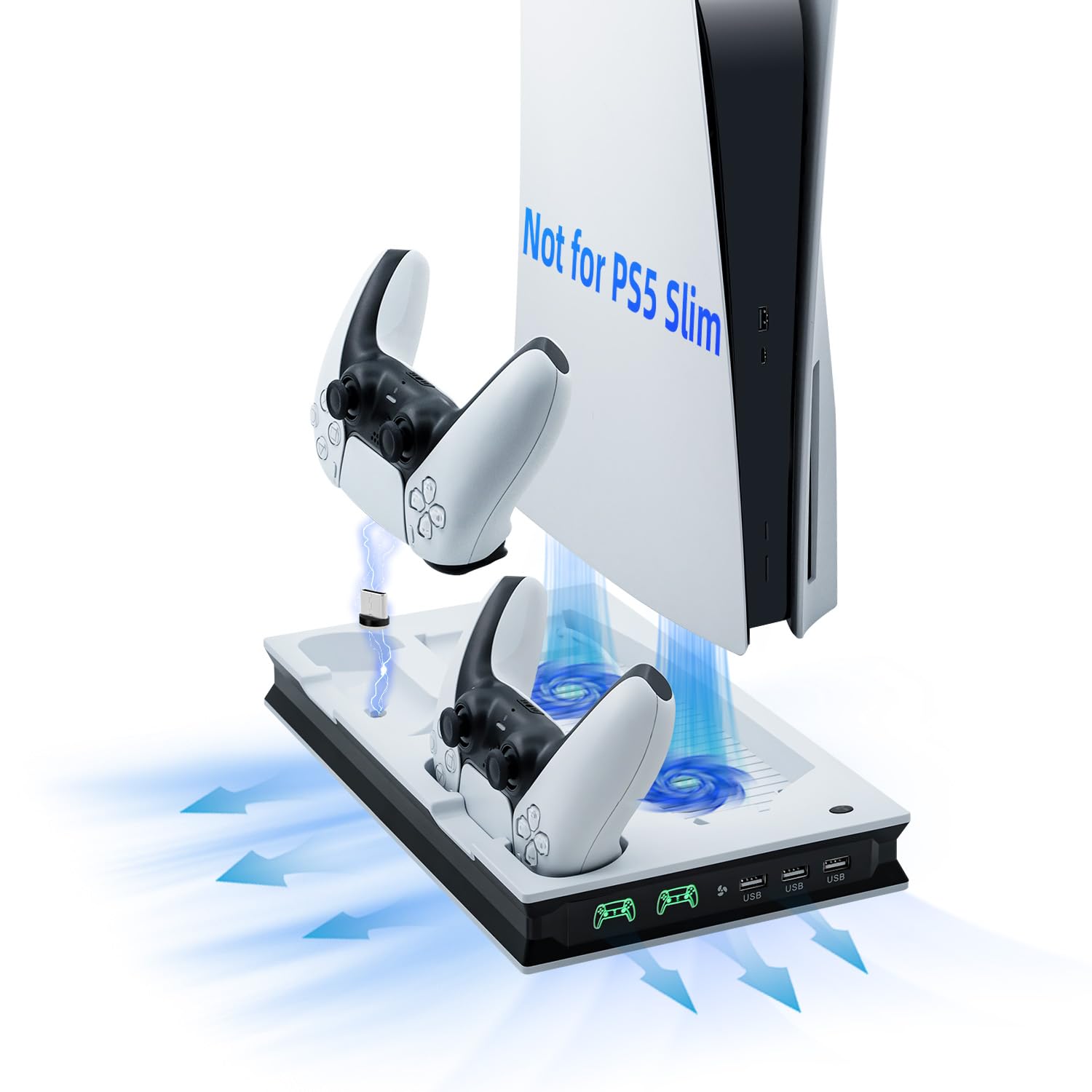 Wigearss PS5 Cooling Fan Stand with Dual Controller Charger - Vertical Charging Station for PS5 Console & Digital Edition (Not PS5 Slim) - Perfect for Gaming Sessions & Console Protection