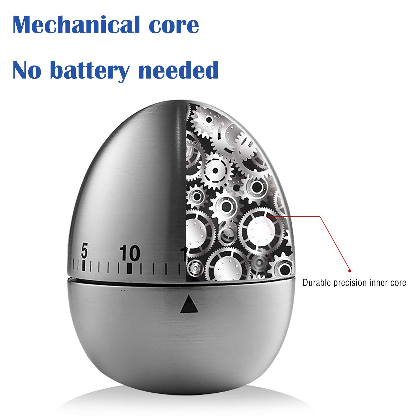 **Stainless Steel Mechanical Egg Kitchen Timer - Manual Countdown Cooking Timer with Loud Alarm for Baking, Kids Cooking & Kitchen Use**    *(Use Cases: Perfect for baking, meal prep, kids' cooking classes, and kitchen time management.)*