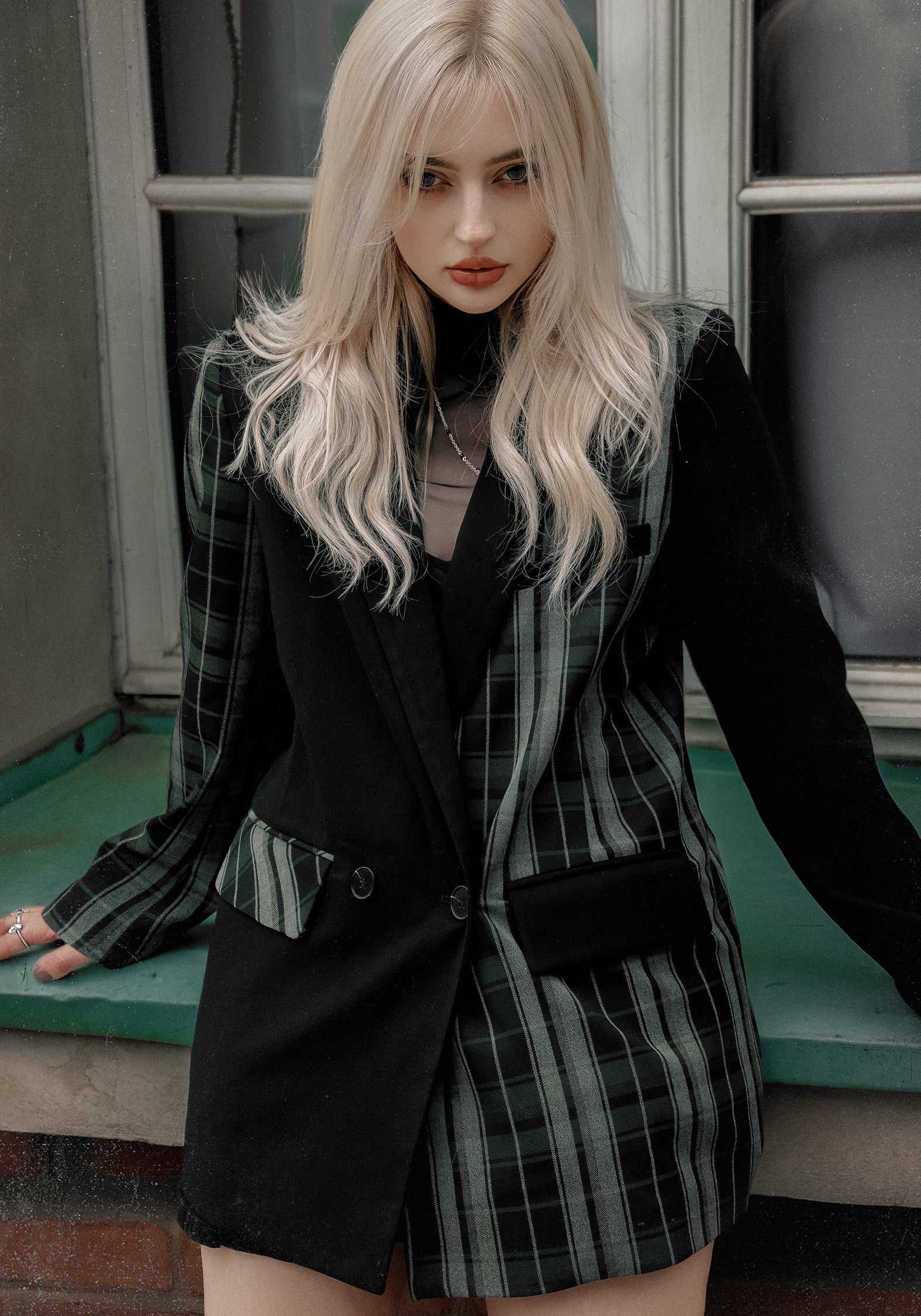 Checkmate Spliced Oversized Blazer for Women - Trendy Oversized Jacket with Unique Spliced Design - Perfect for Office, Party & Casual Outfits