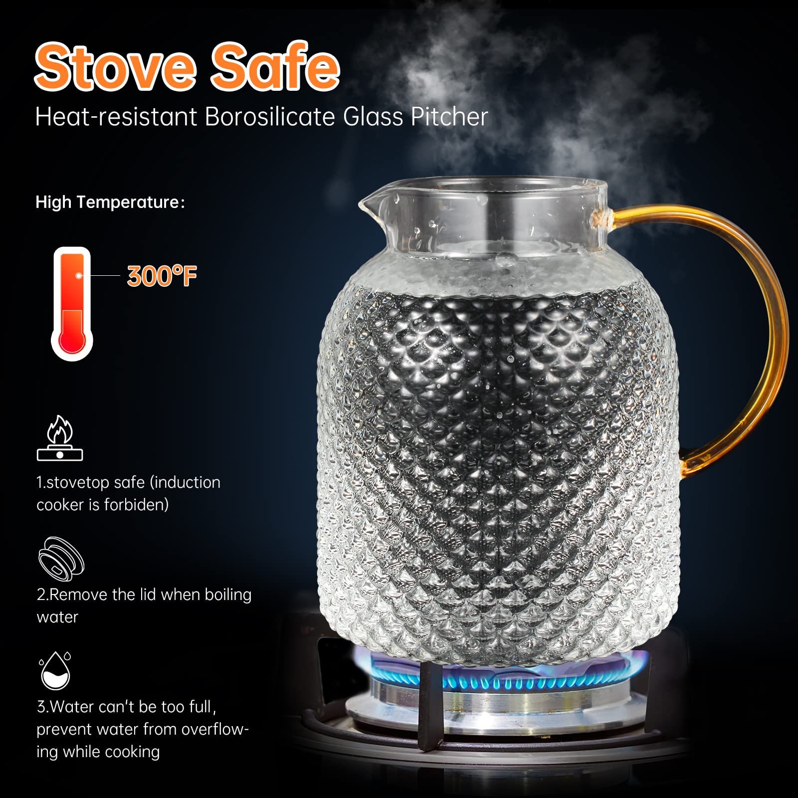 ZBUFAN 60oz Glass Pitcher with Lid and Spout - 1.8L Iced Tea & Lemonade Pitcher - Beverage Carafe with Cleaning Brush - Perfect for Cold Drinks, Juice, Water - Ideal for Refrigerator, Summer BBQs, Picnics, Family Gatherings - Great for Entertaining, Outdoor Parties, and Home Use - Perfect for Kitchen, Dining Table, and Outdoor Events - Ideal for Serving Iced Tea at Backyard Parties, Lemonade Stands, and Poolside Gatherings